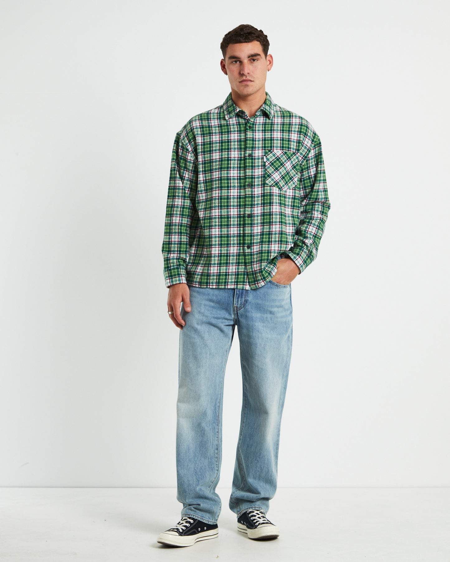 Portland Long Sleeve Flanno Shirt in Teal Green