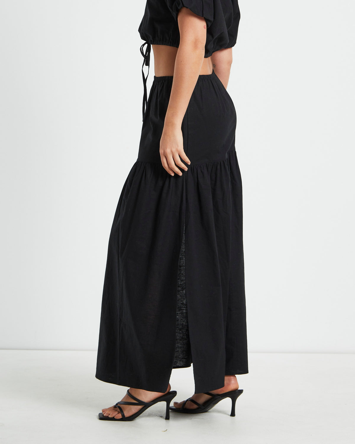 Melody Linen Maxi Skirt in Black BLACK