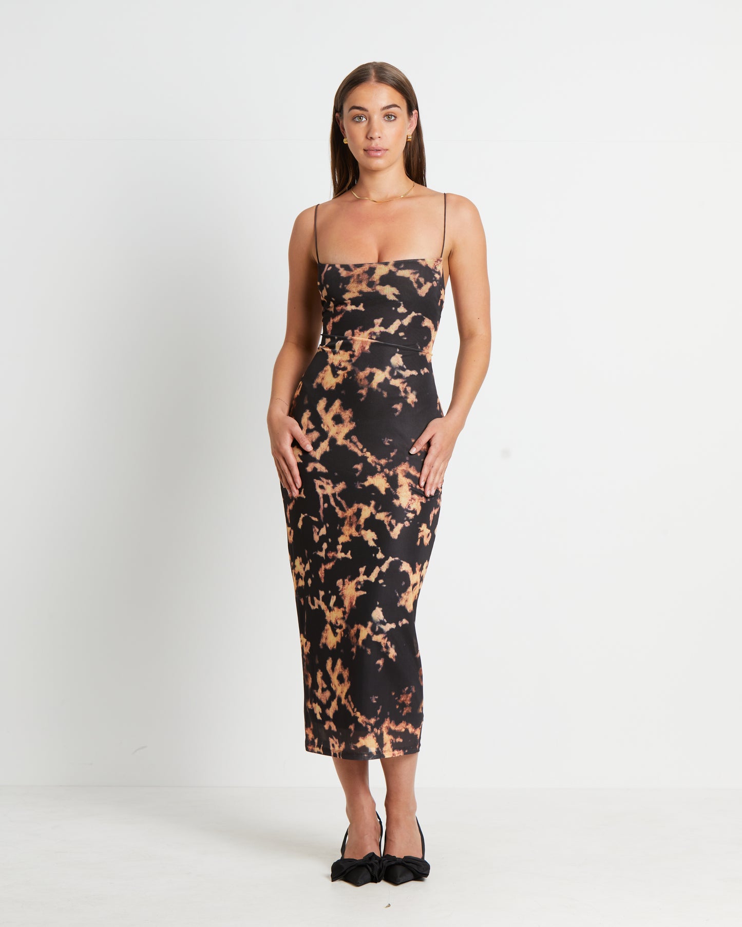 Carmen Dark Cloud Mesh Midi Dress in Brown