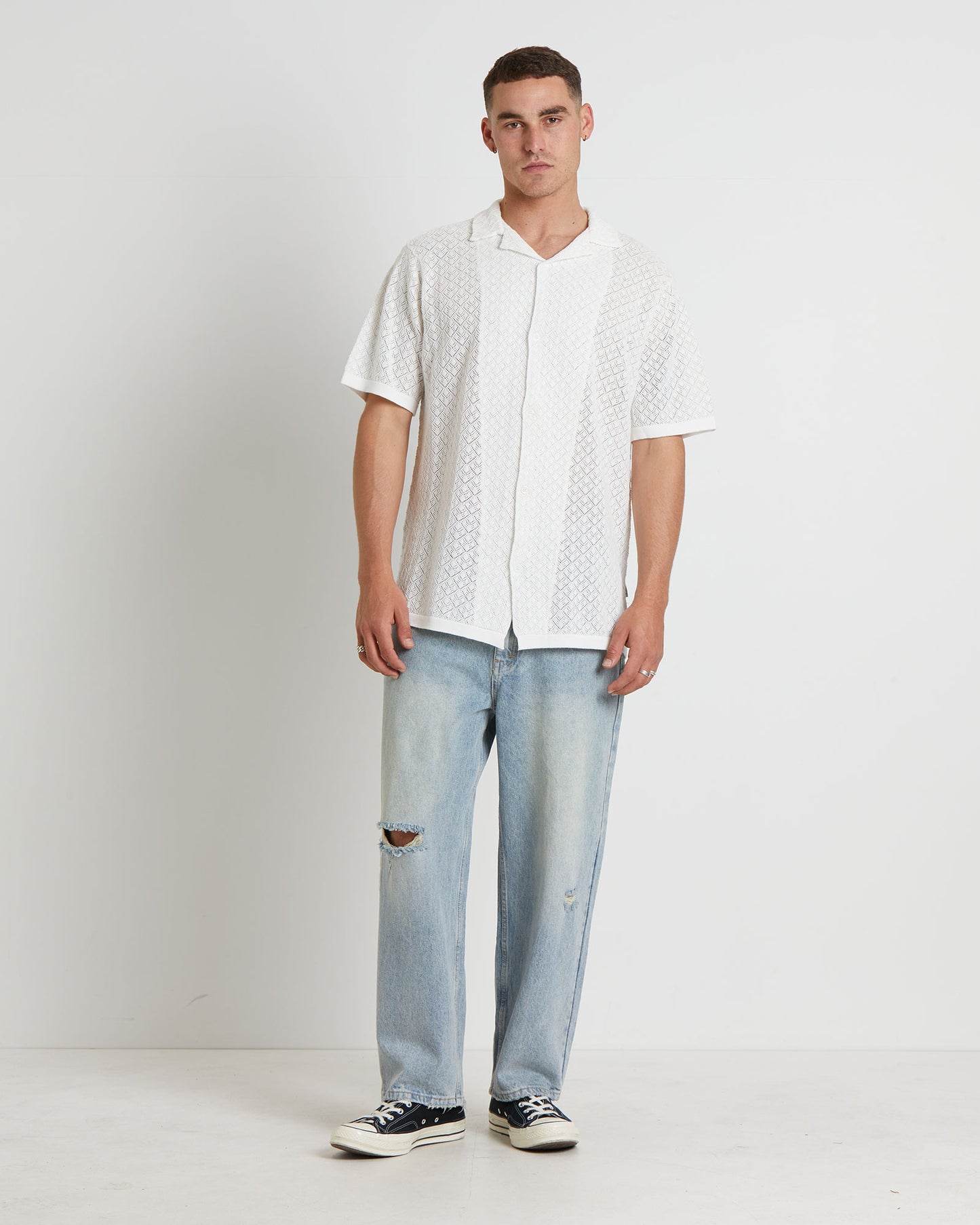 Fugar Knitted Short Sleeve Resort Shirt in White