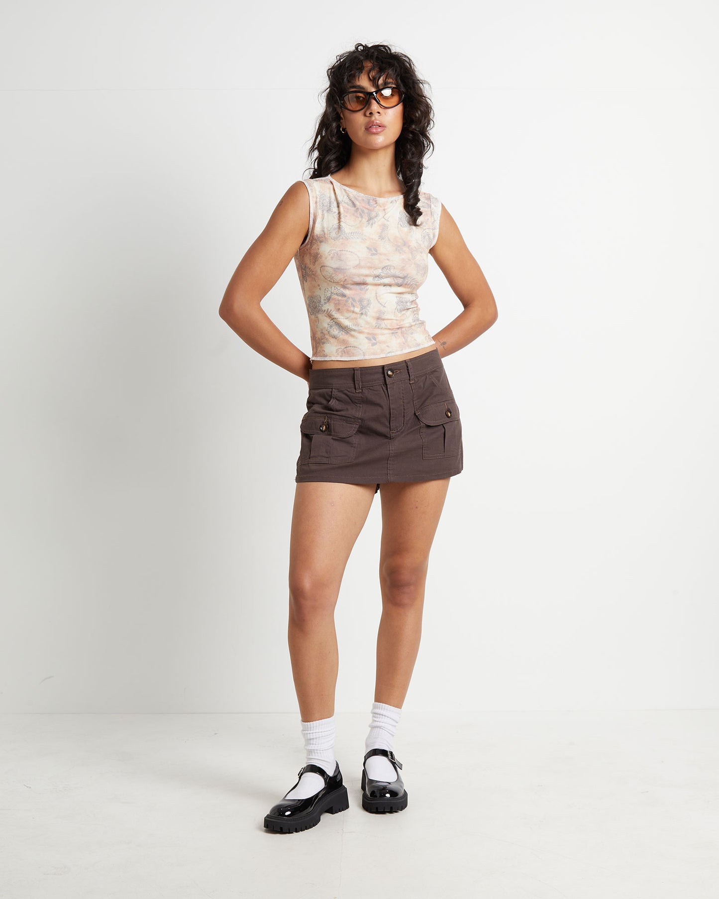 Maxine Tattoo Print Contrast Stitch Top in Assorted