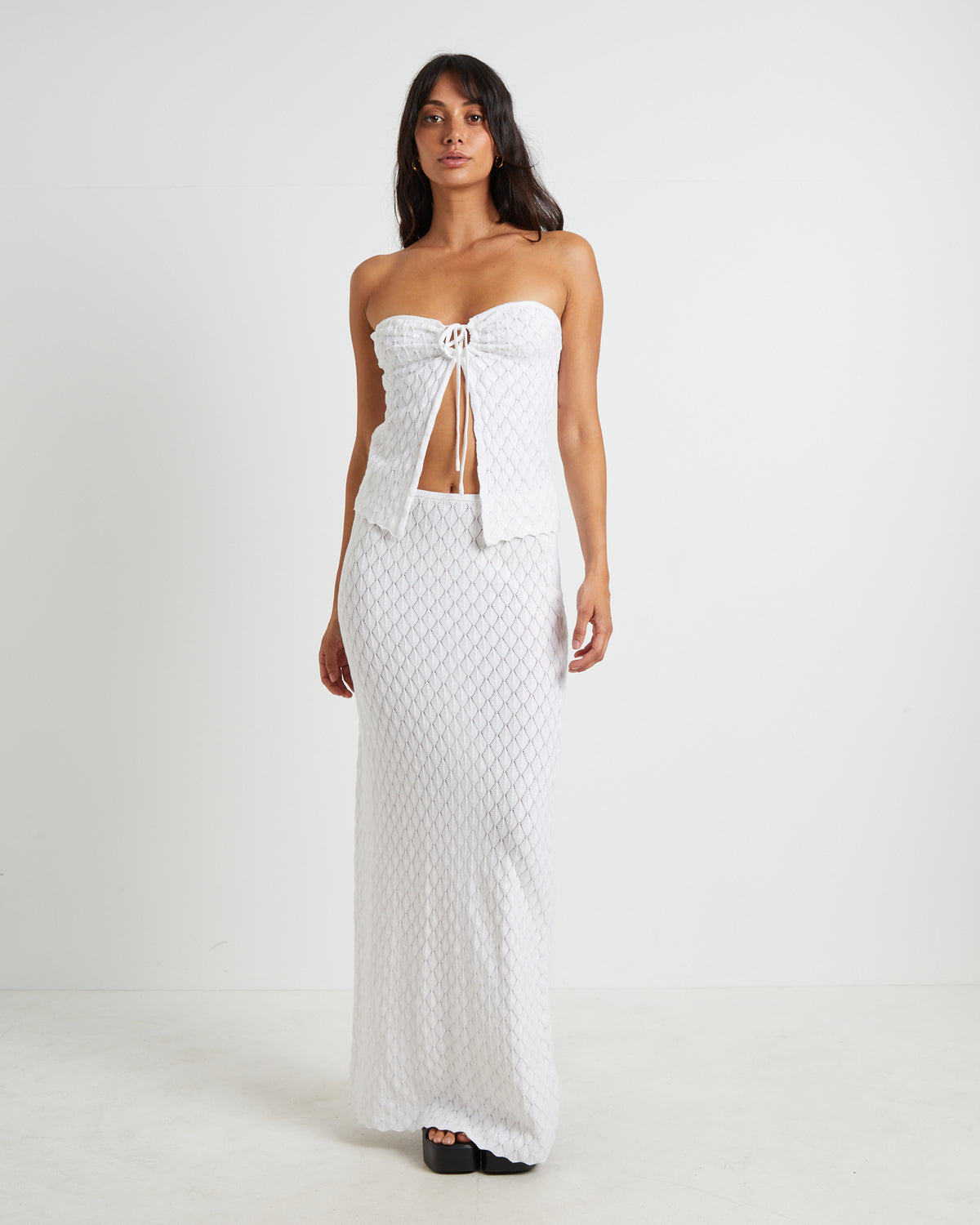 Josie Crochet Tie Front Top WHITE