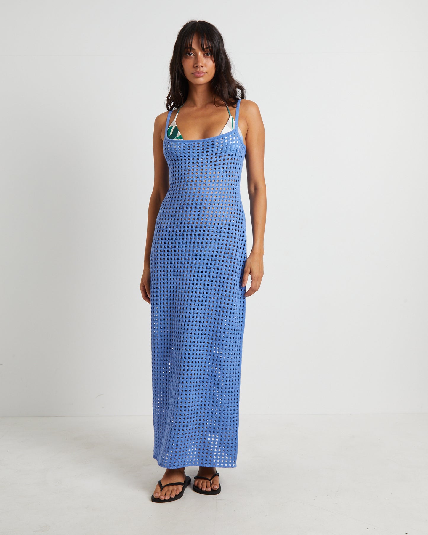 Calypso Crochet Midi Dress in Sea Blue