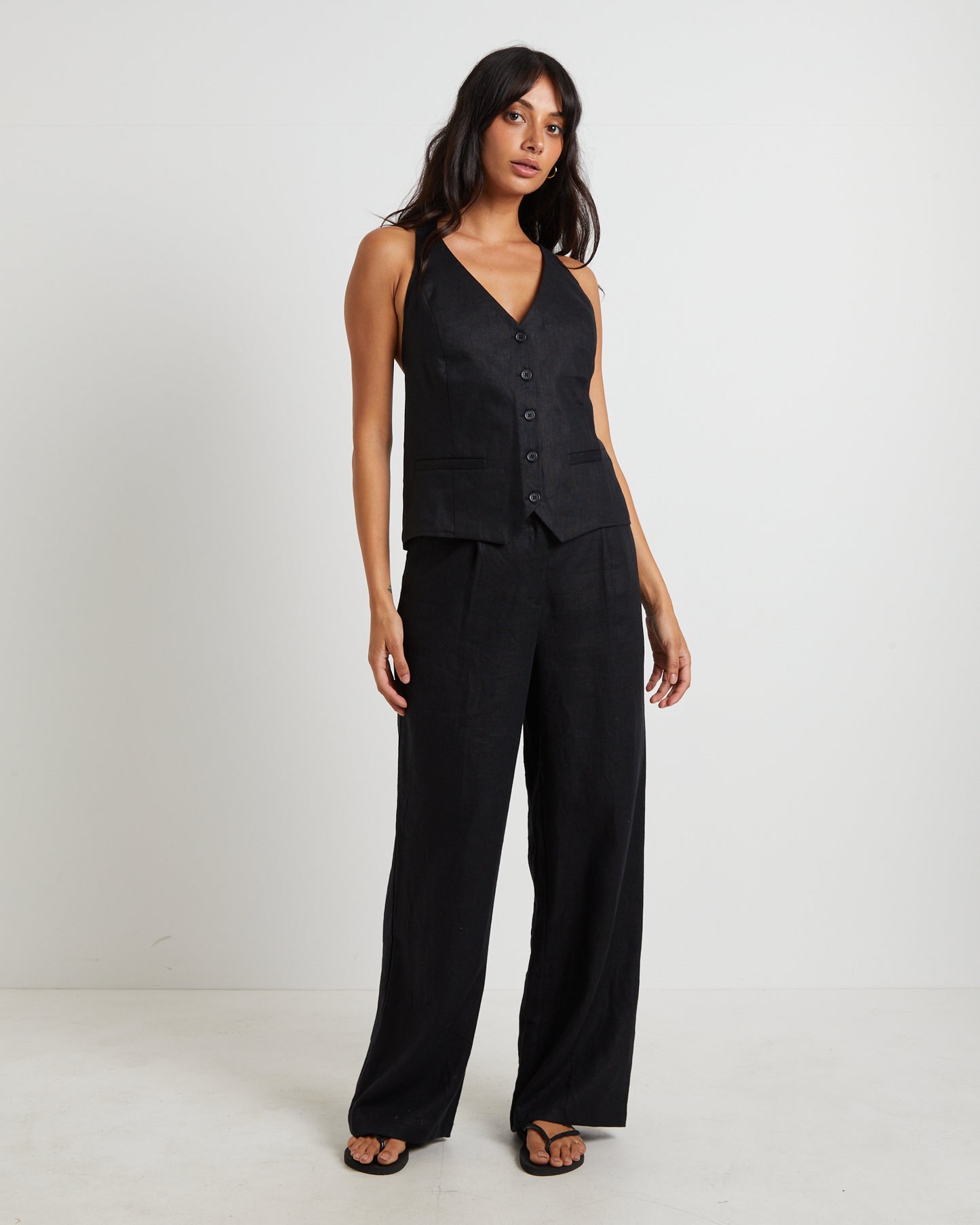 Naomi Linen Halter Vest in Black