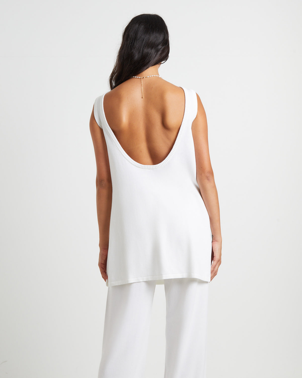 Riley Split Tank Top in White WHITE