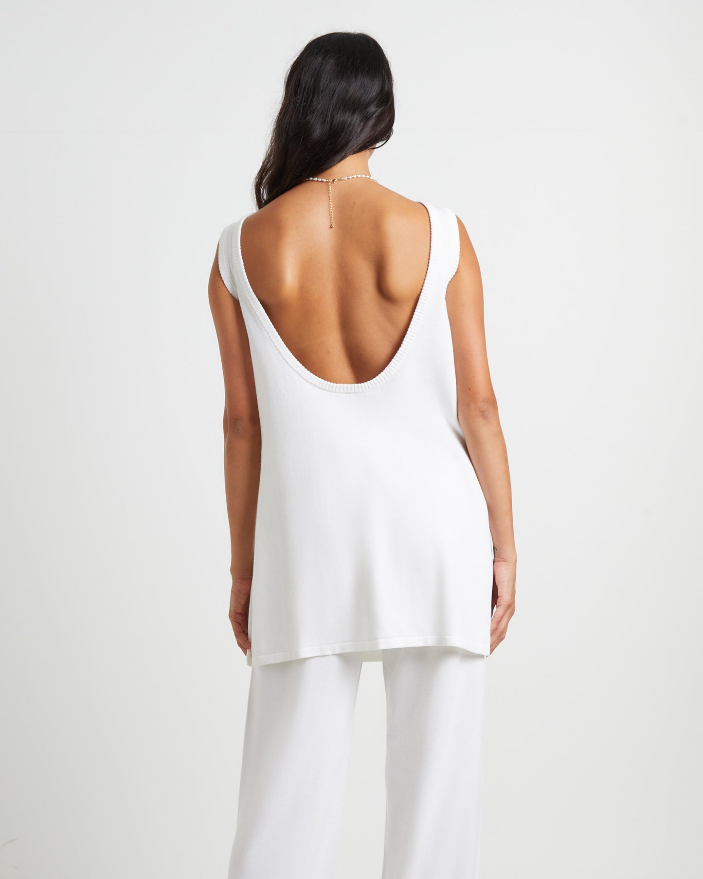 Riley Split Tank Top in White