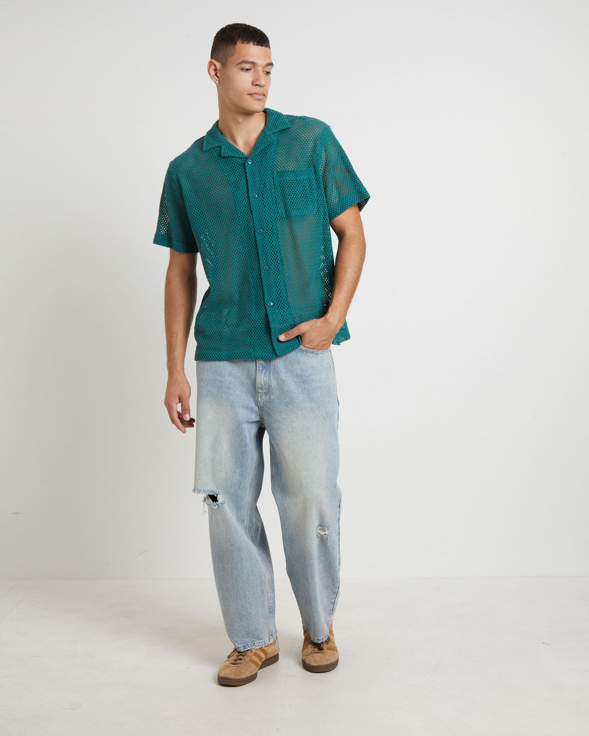 Diego Mesh Short Sleeve Shirt in Jade Green JADE