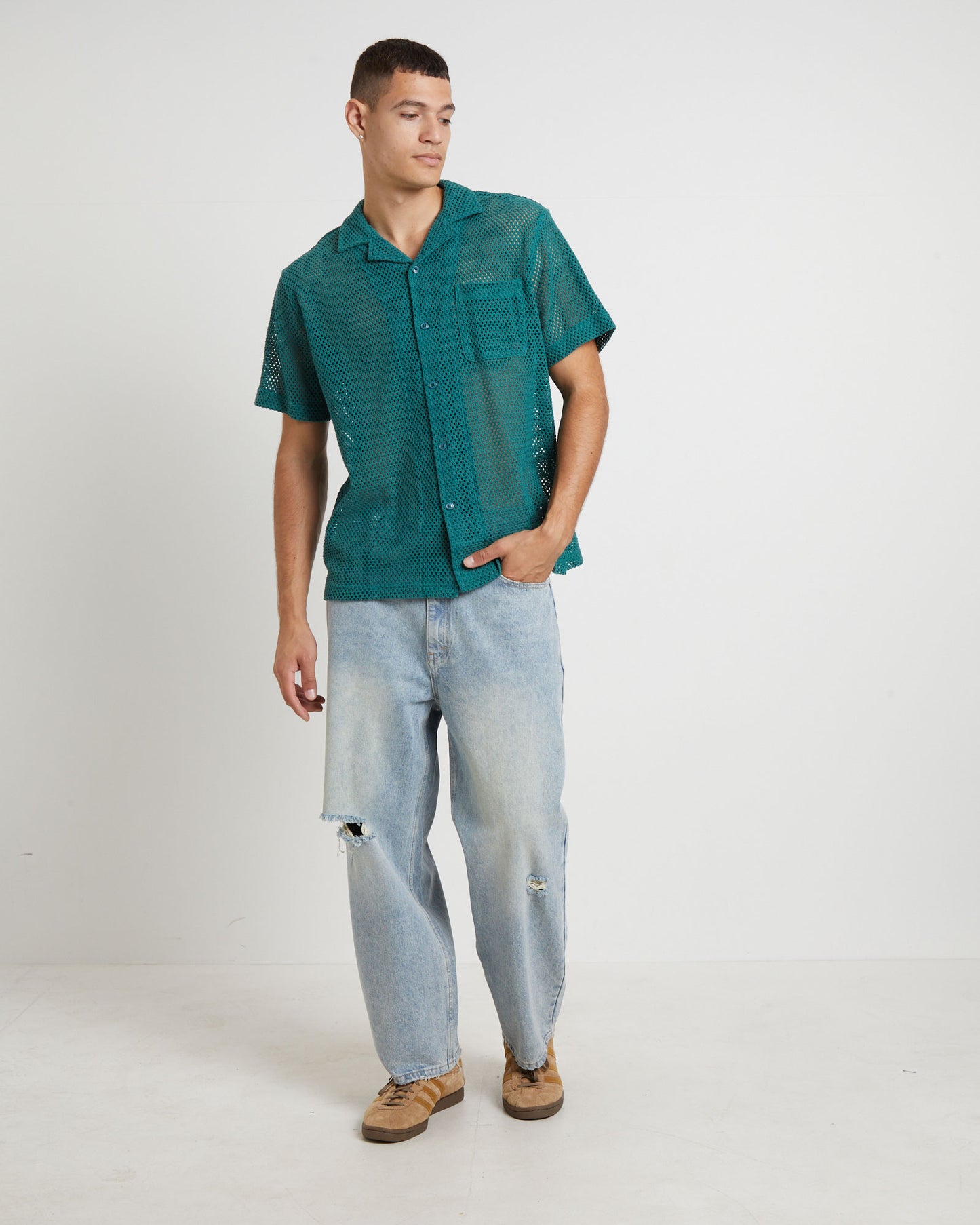 Diego Mesh Short Sleeve Shirt in Jade Green