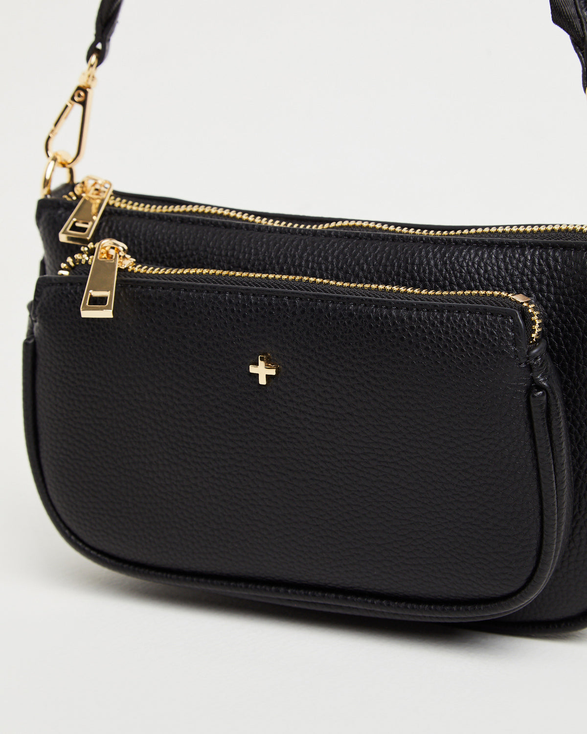 Marmont Double Pouch Cross Body Bag in Black BLACK PEBBLE/GOLD