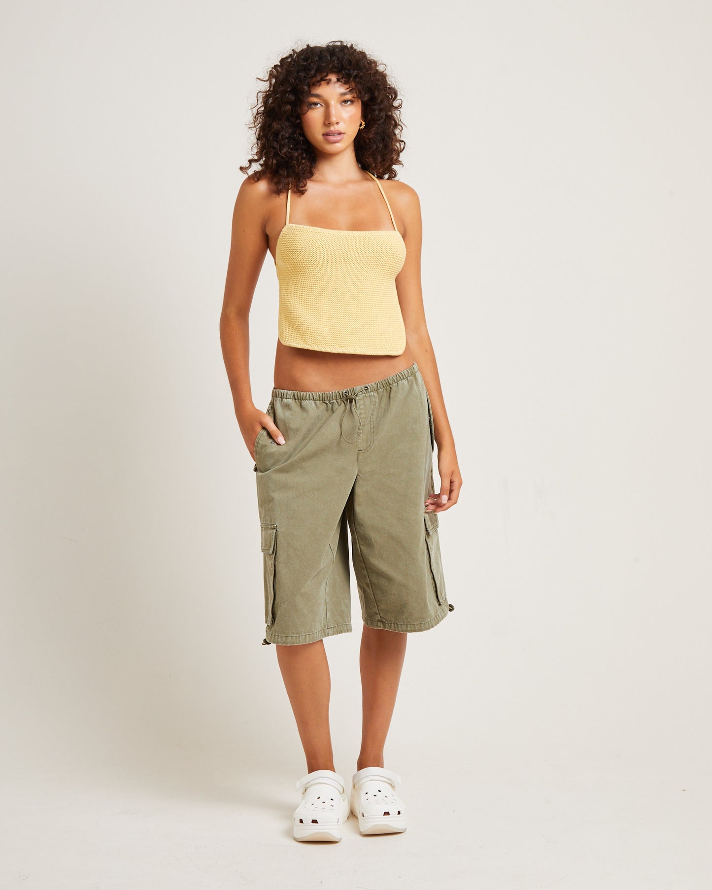 Shallows Cargo Jort Shorts in Khaki