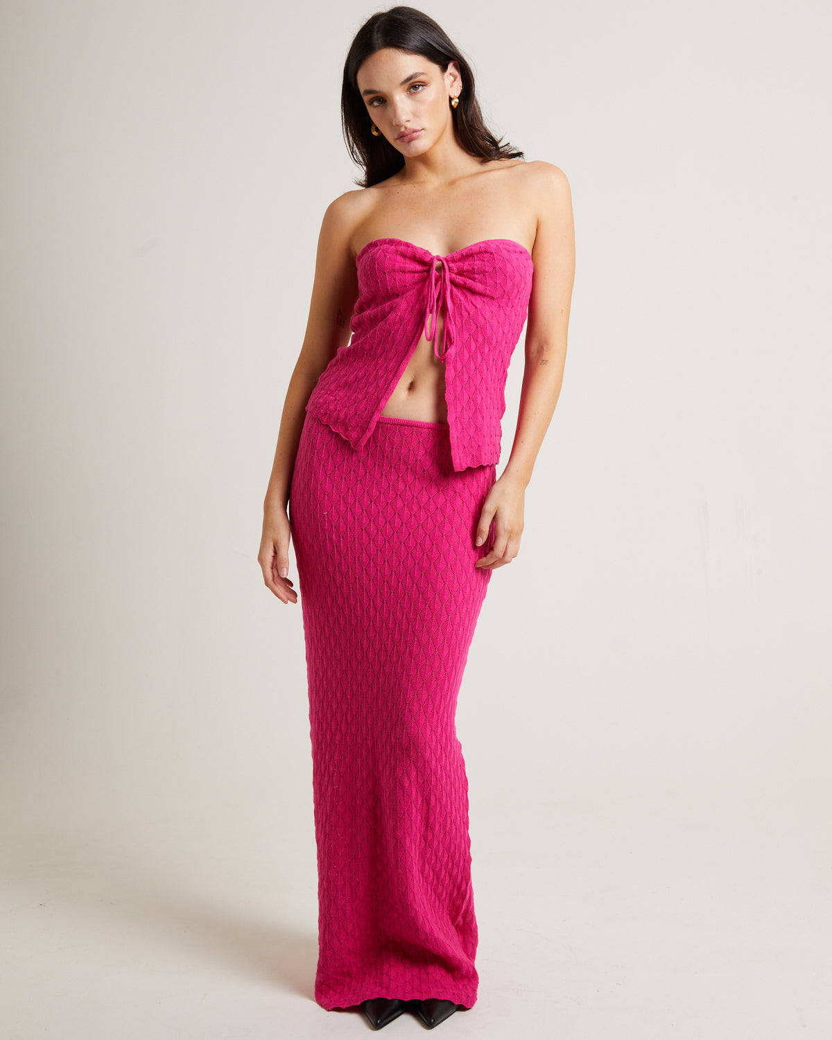 Josie Crochet Tie Front Top PINK