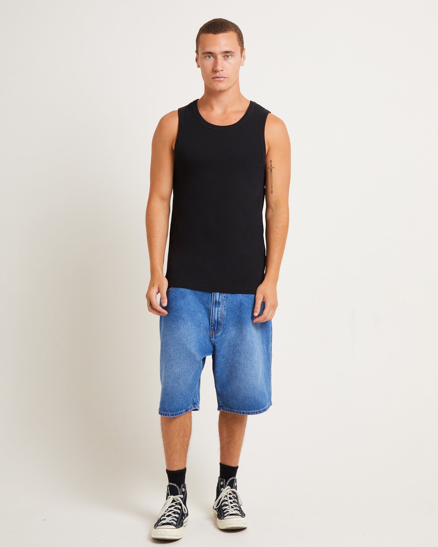 Mens Ribbed Singlet in Black