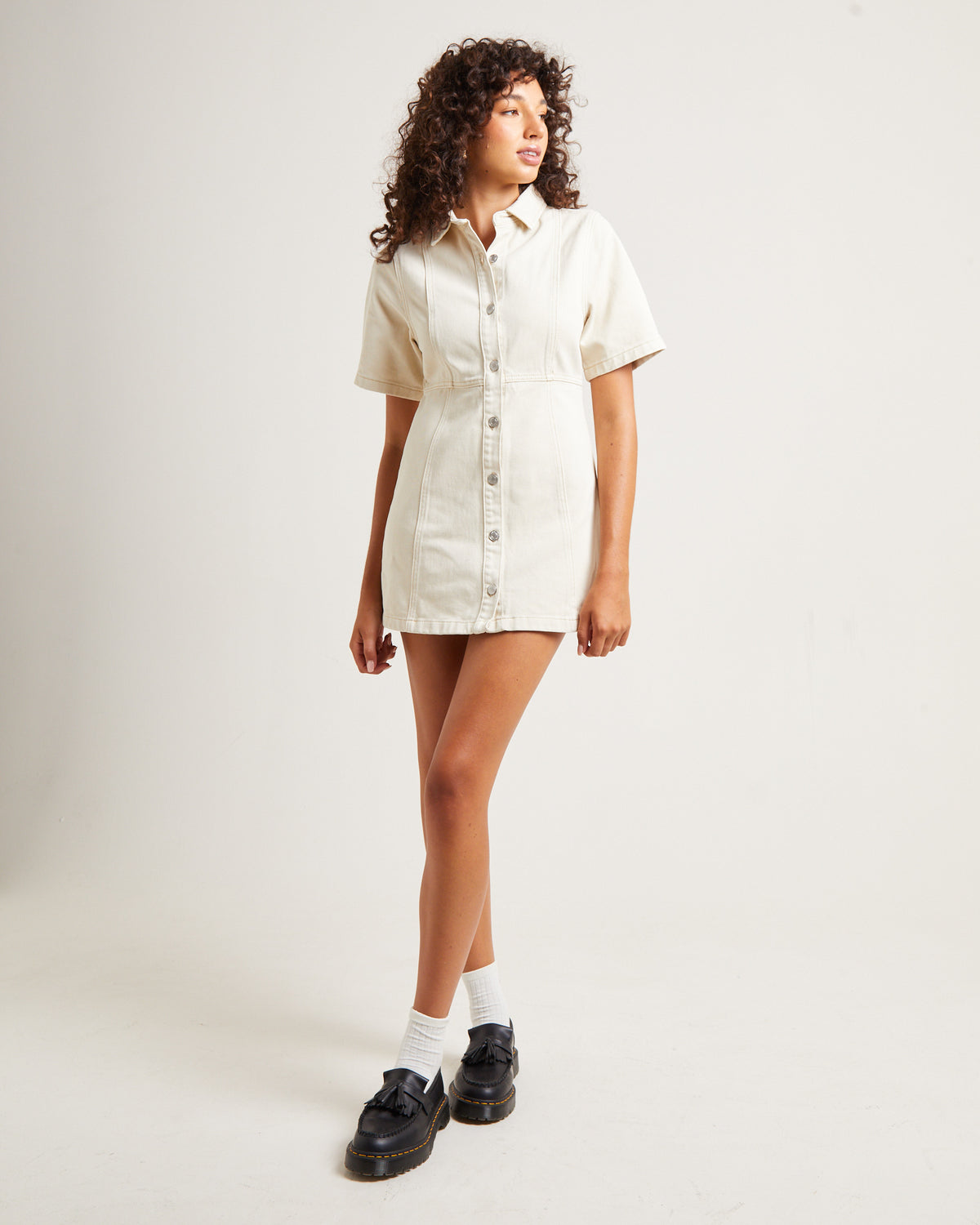 Rio Denim Mini Dress Ecru WHITE