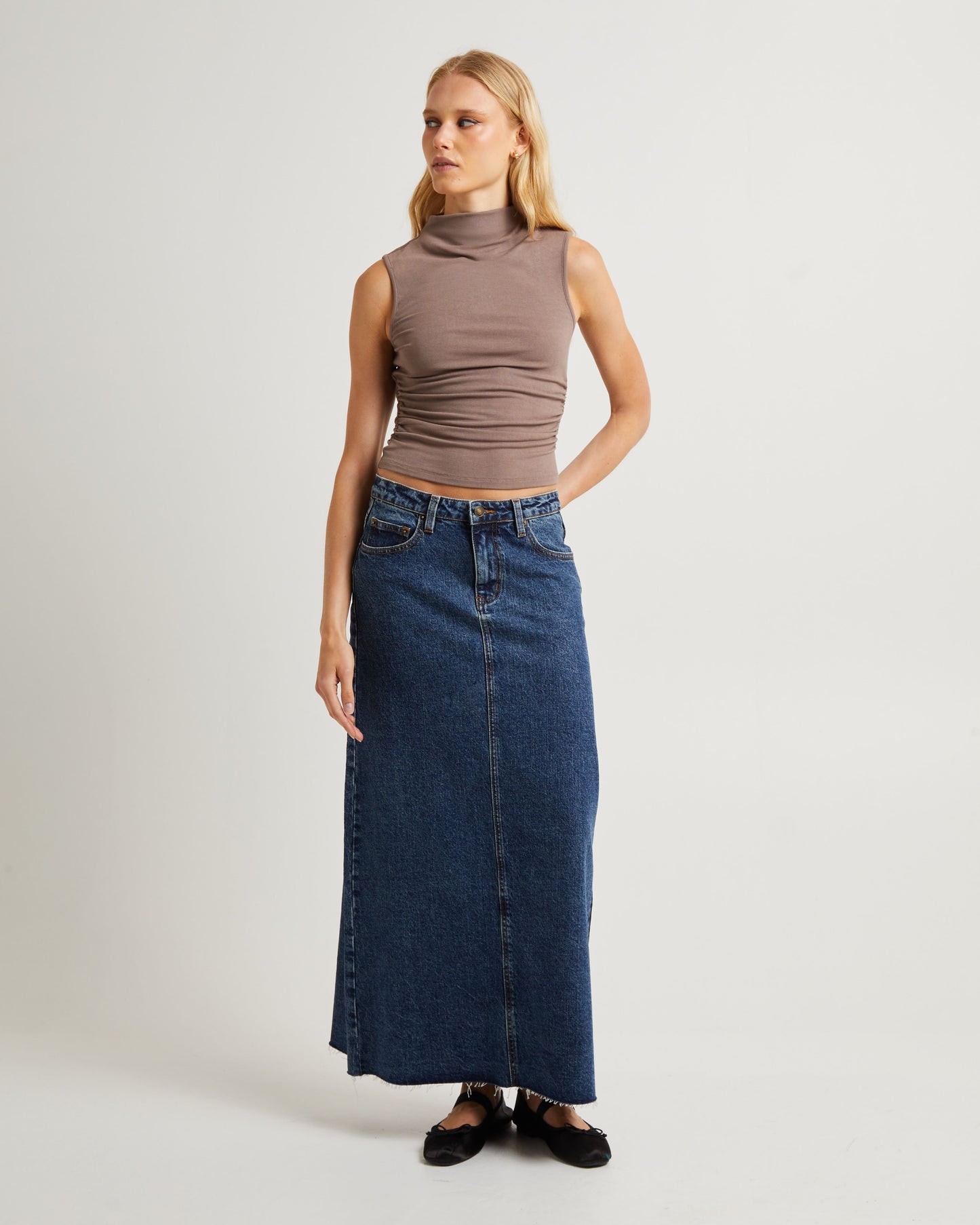 Naya Maxi Denim Skirt Grunge Blue