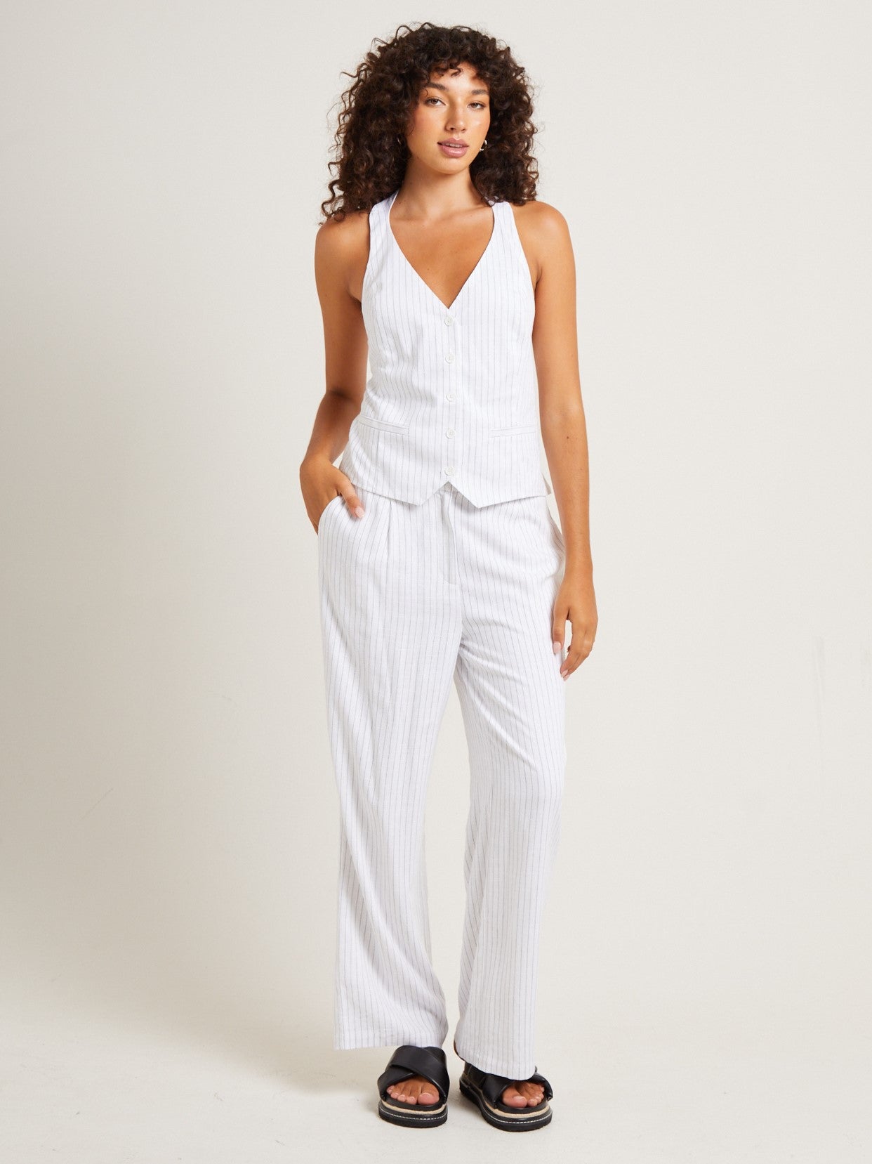 Peta Pin Stripe Halter Vest White