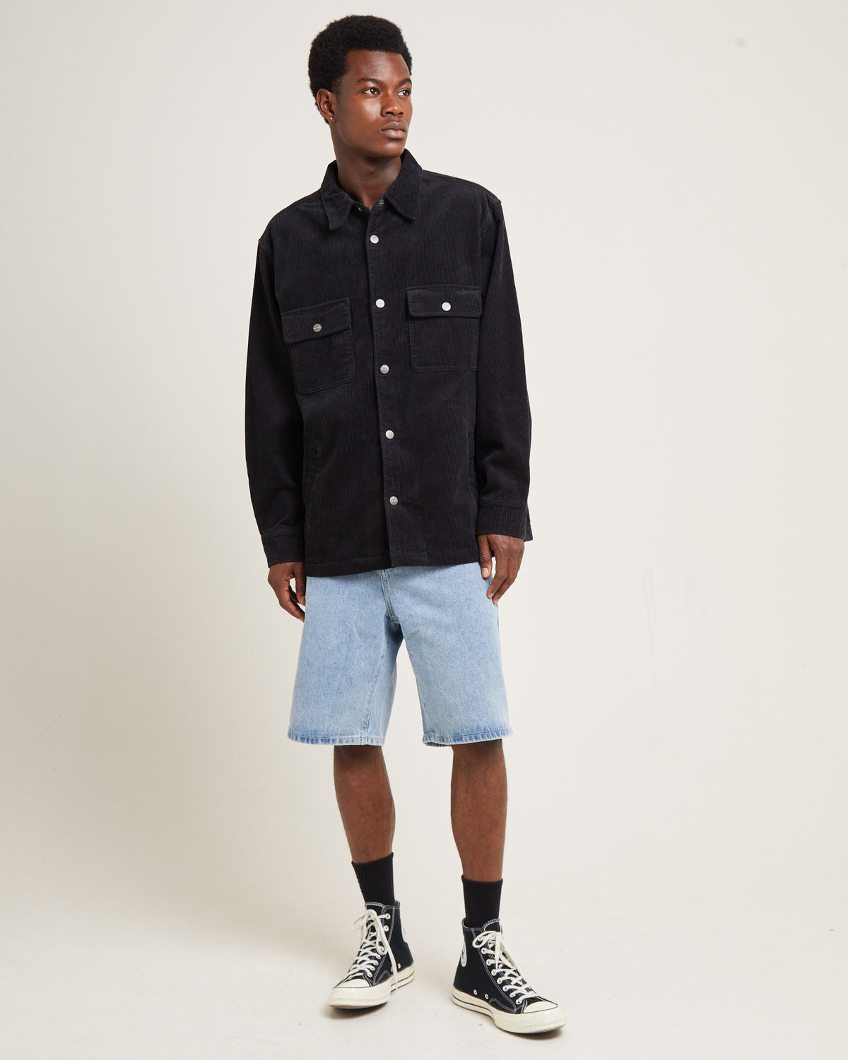 Conditions Cord Long Sleeve Overshirt BLACK
