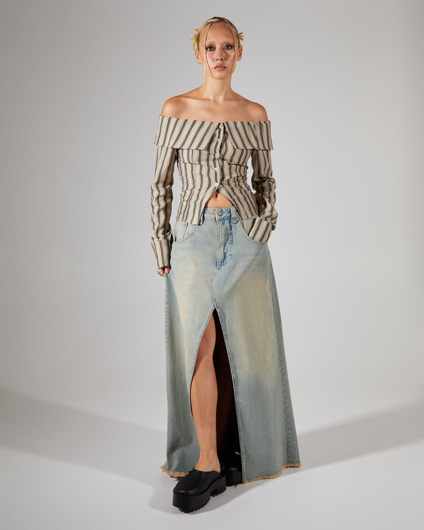 Colossus Maxi Skirt Light Wash Denim