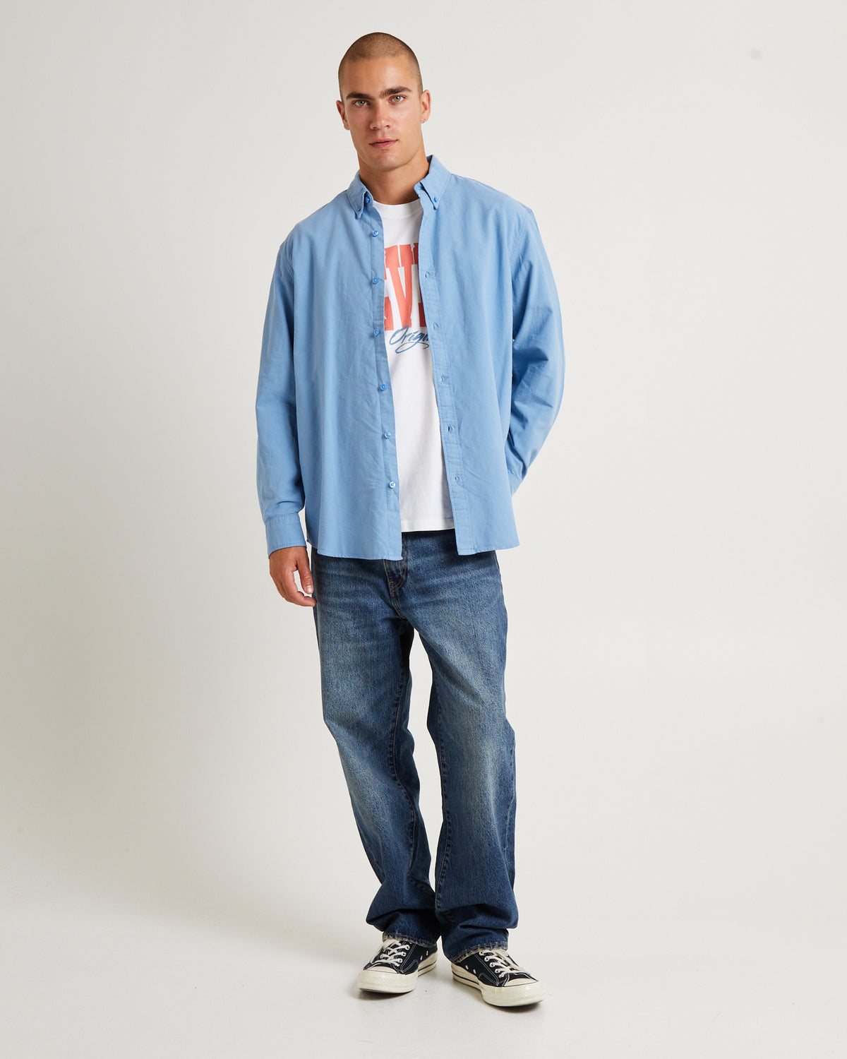 Authentic Button Down Long Sleeve Shirt Allure Blue ALLURE GARMENT DYE
