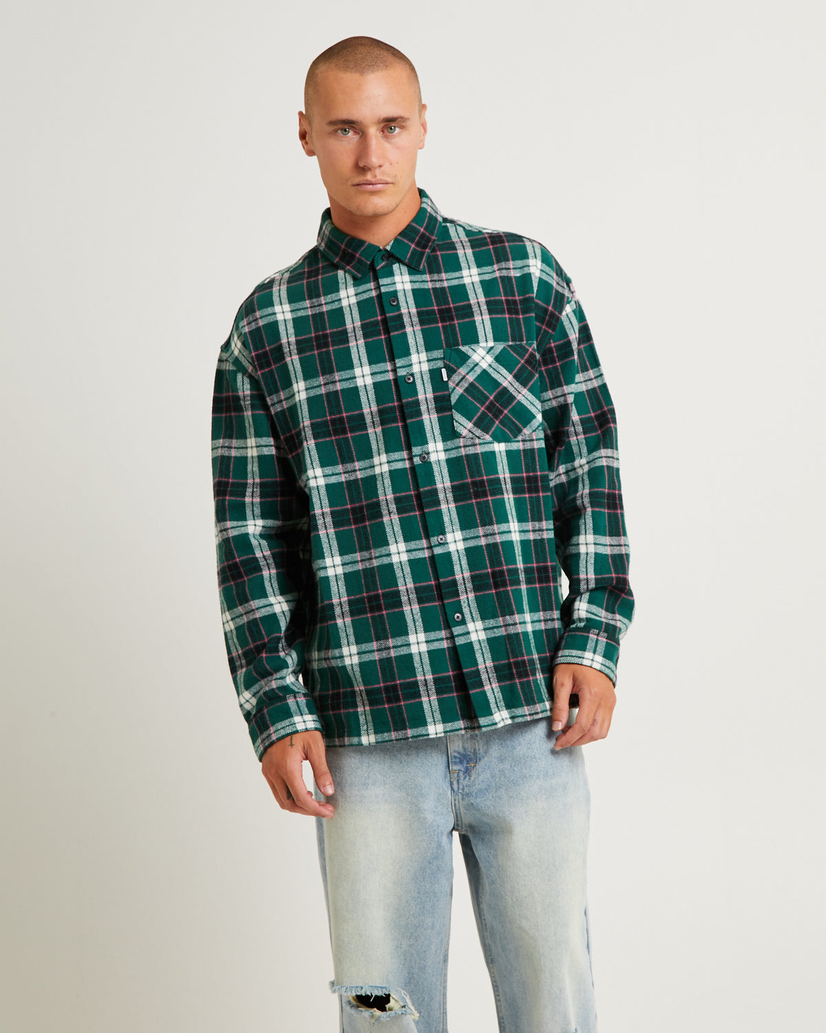 Portland Flanno Long Sleeve Shirt GREEN PINE CHECK
