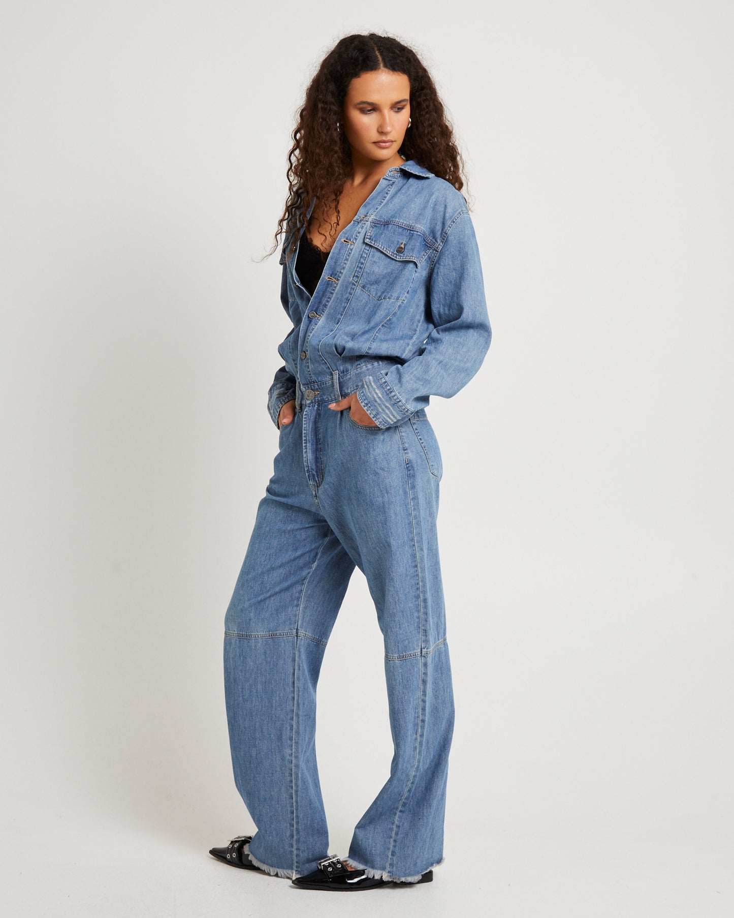 Denim Trucker Overalls Blue Lilac