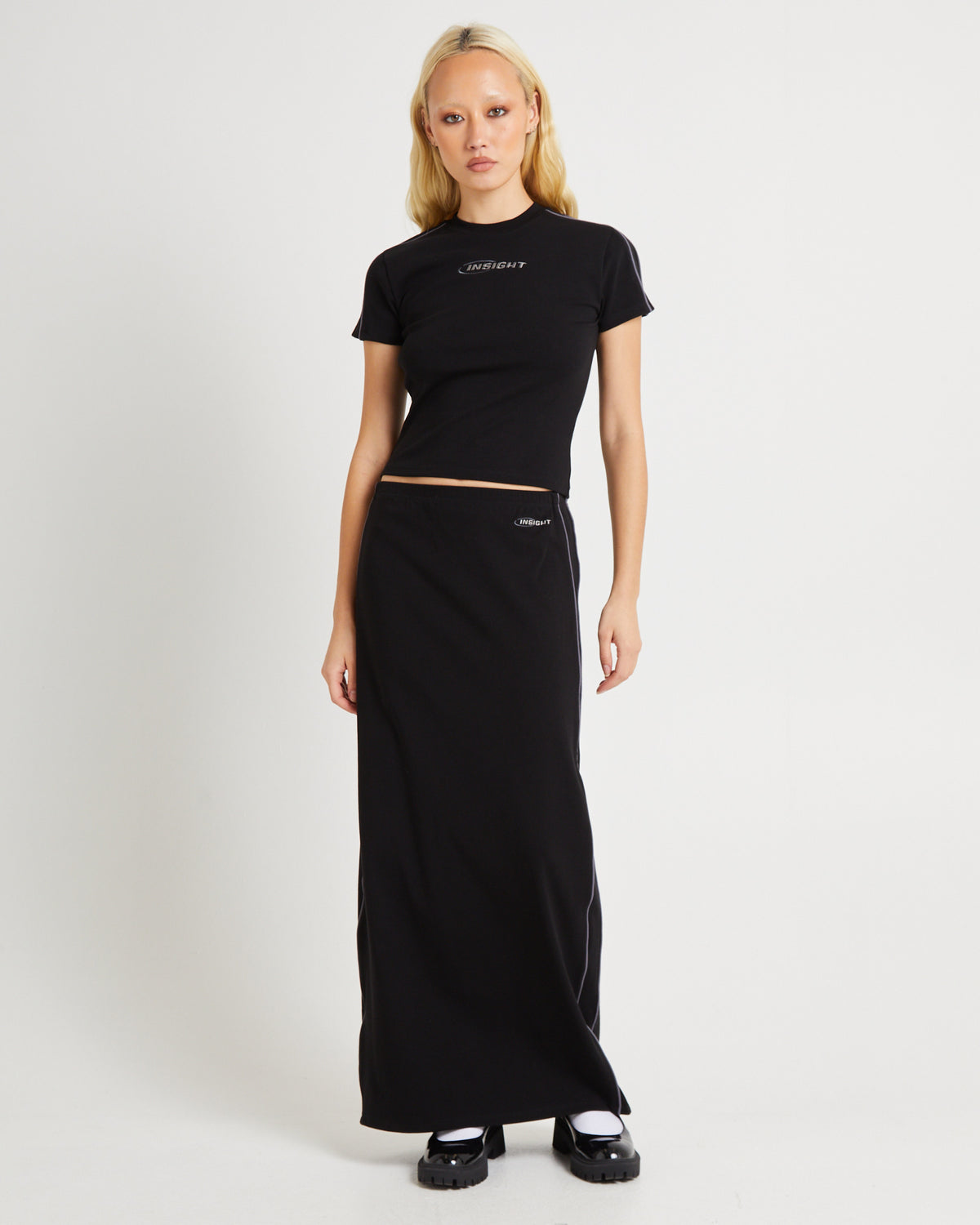 Pitch Piped Maxi Jersey Skirt PITCH BLACK