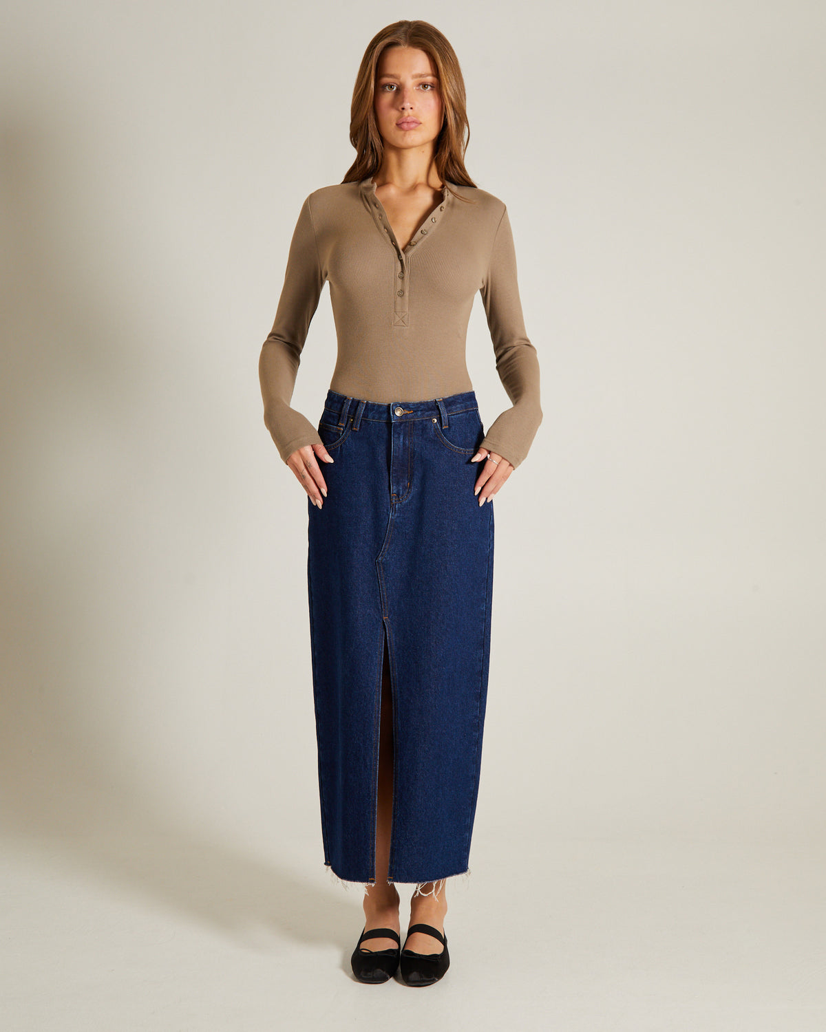 Button Front Long Sleeve Bodysuit CEDAR