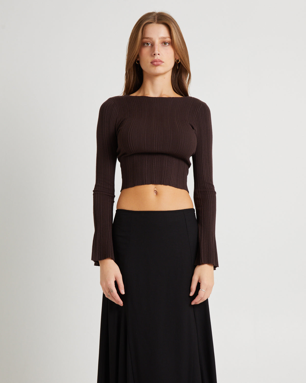 Hally Boat Neck Long Sleeve Knit Top MOCHA