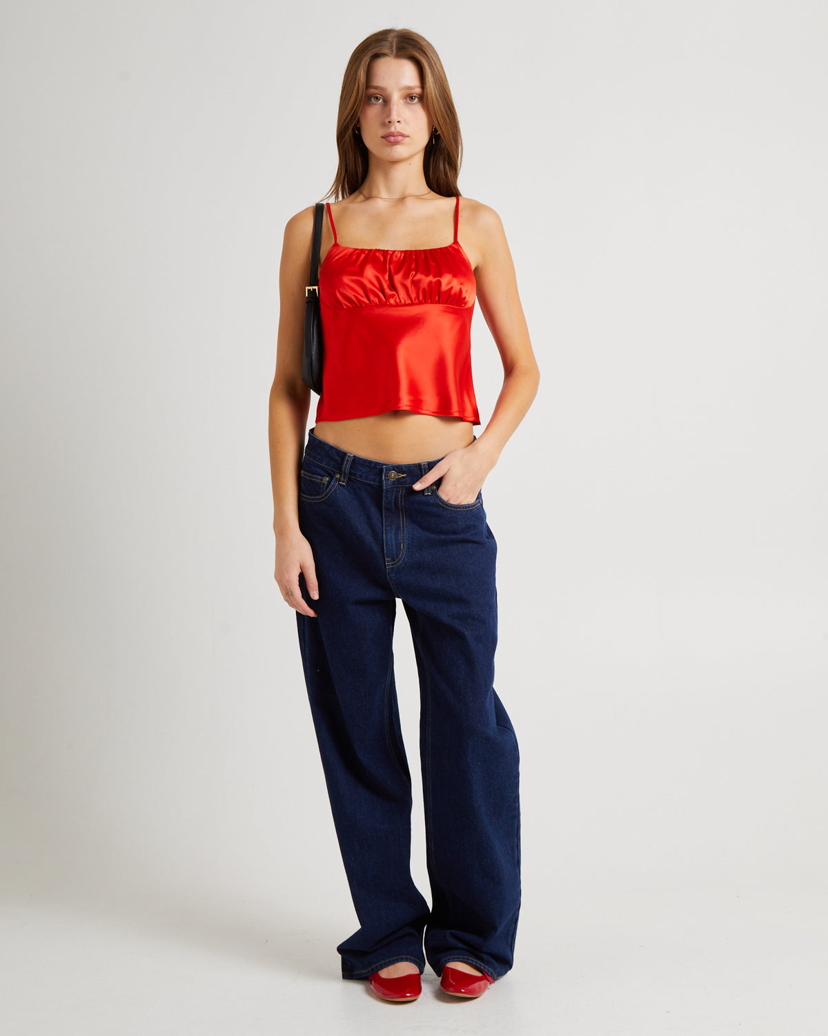 Ivy Ruched Silky Slip Top SCARLET