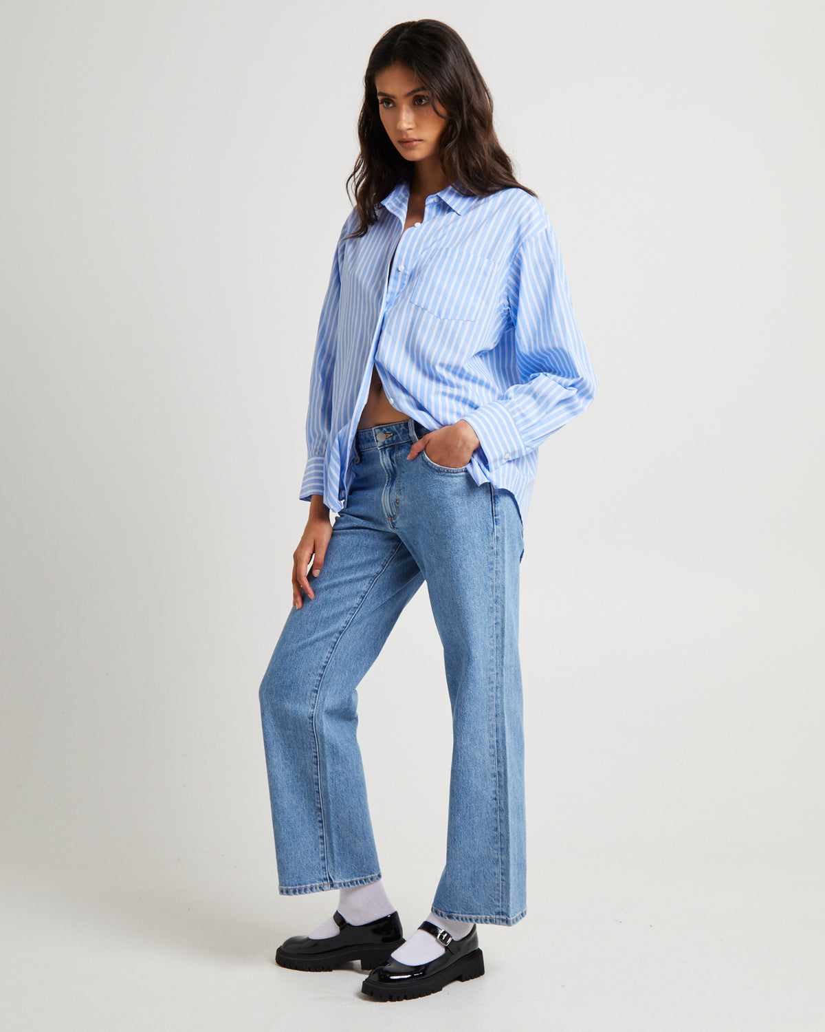 Poppy Poplin Long Sleeve Shirt BLUE STRIPE
