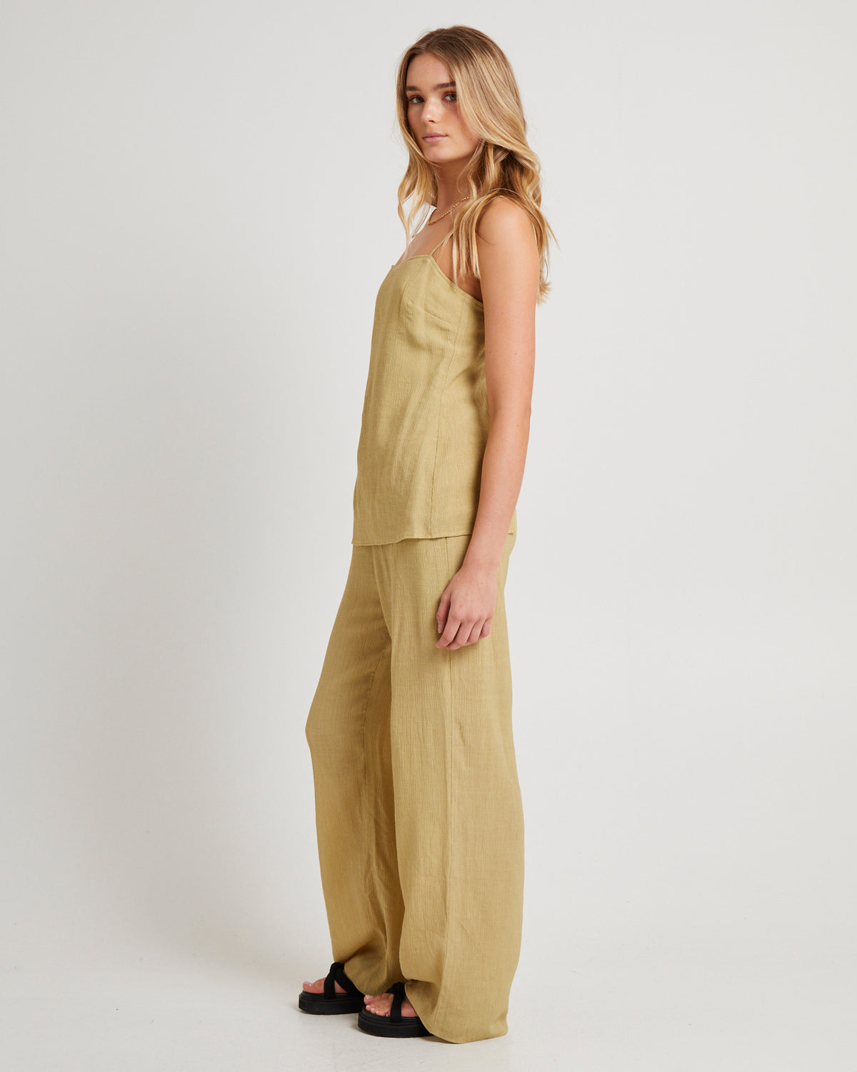 Indra Crinkle Tie Back Top LEMON