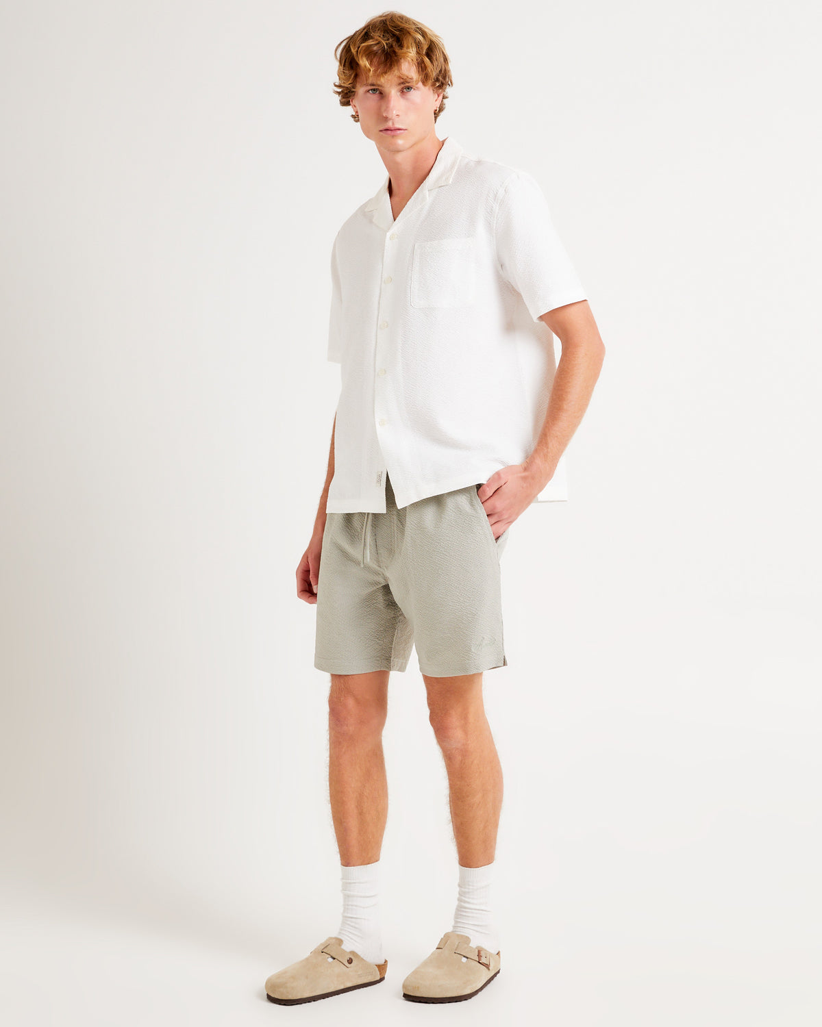 Morrison Seersucker Short Sleeve Resort Shirt WHITE
