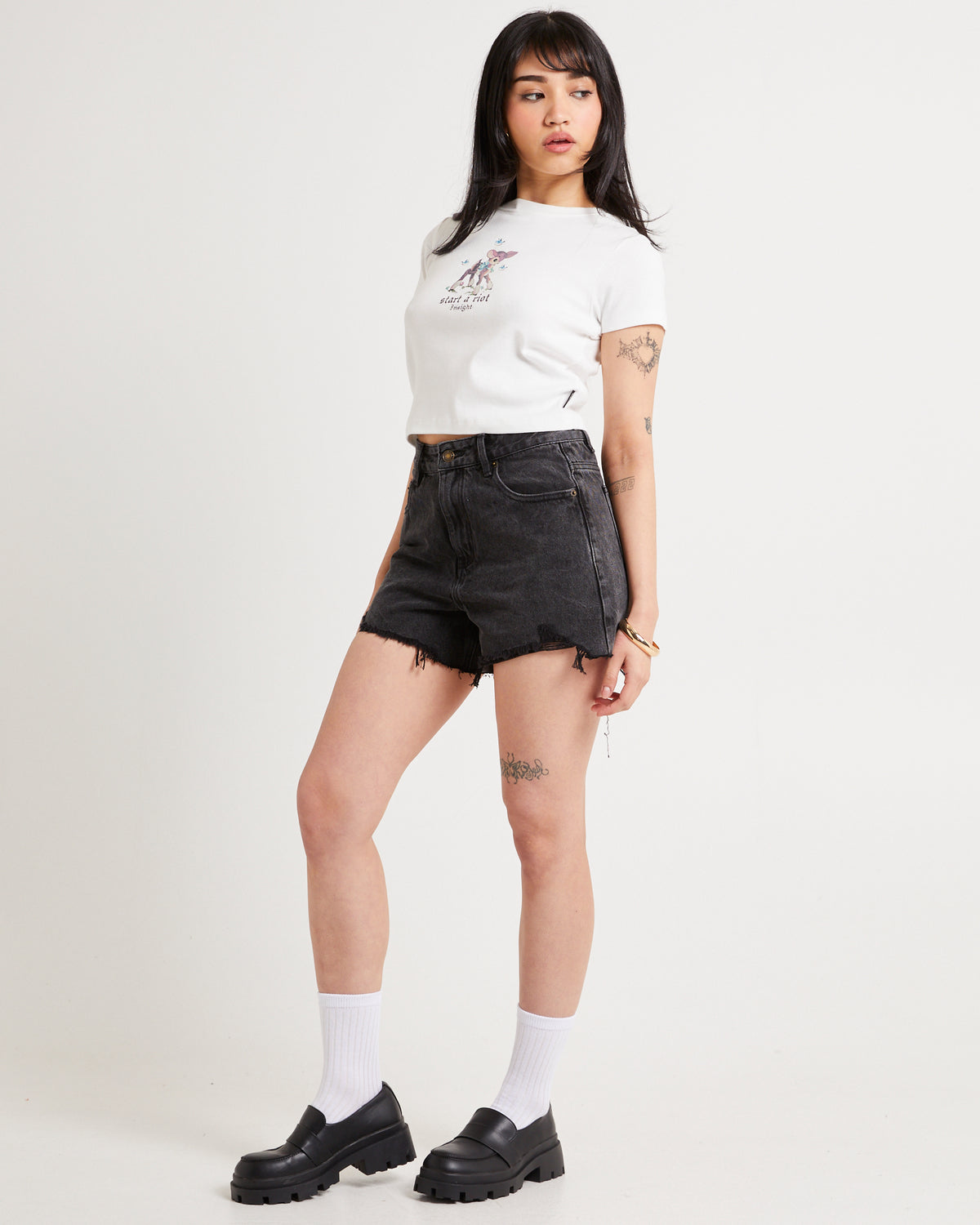 Frankie A-Line Denim Shorts AFTERS BLACK