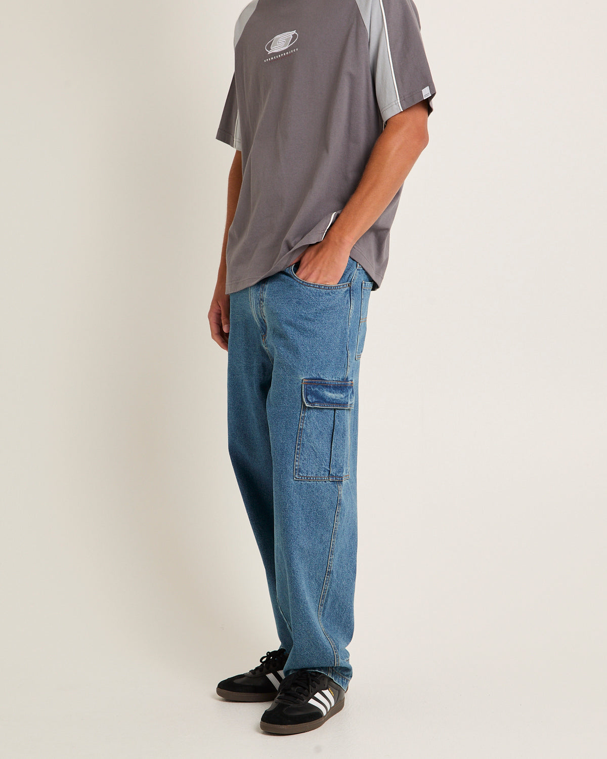 Auckland Cargo Denim Jeans MID BLUE