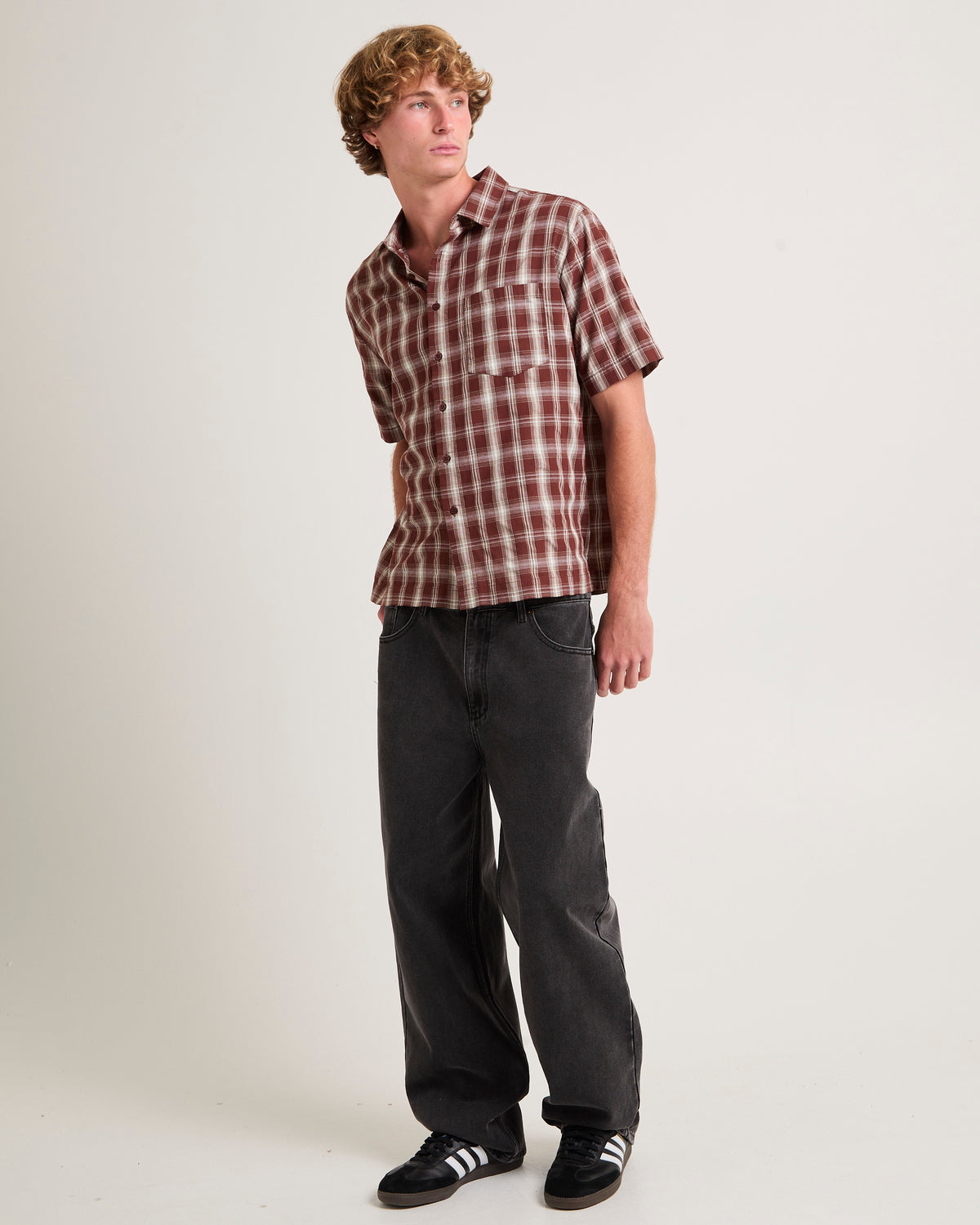 Figment Box Short Sleeve Check Shirt BROWN