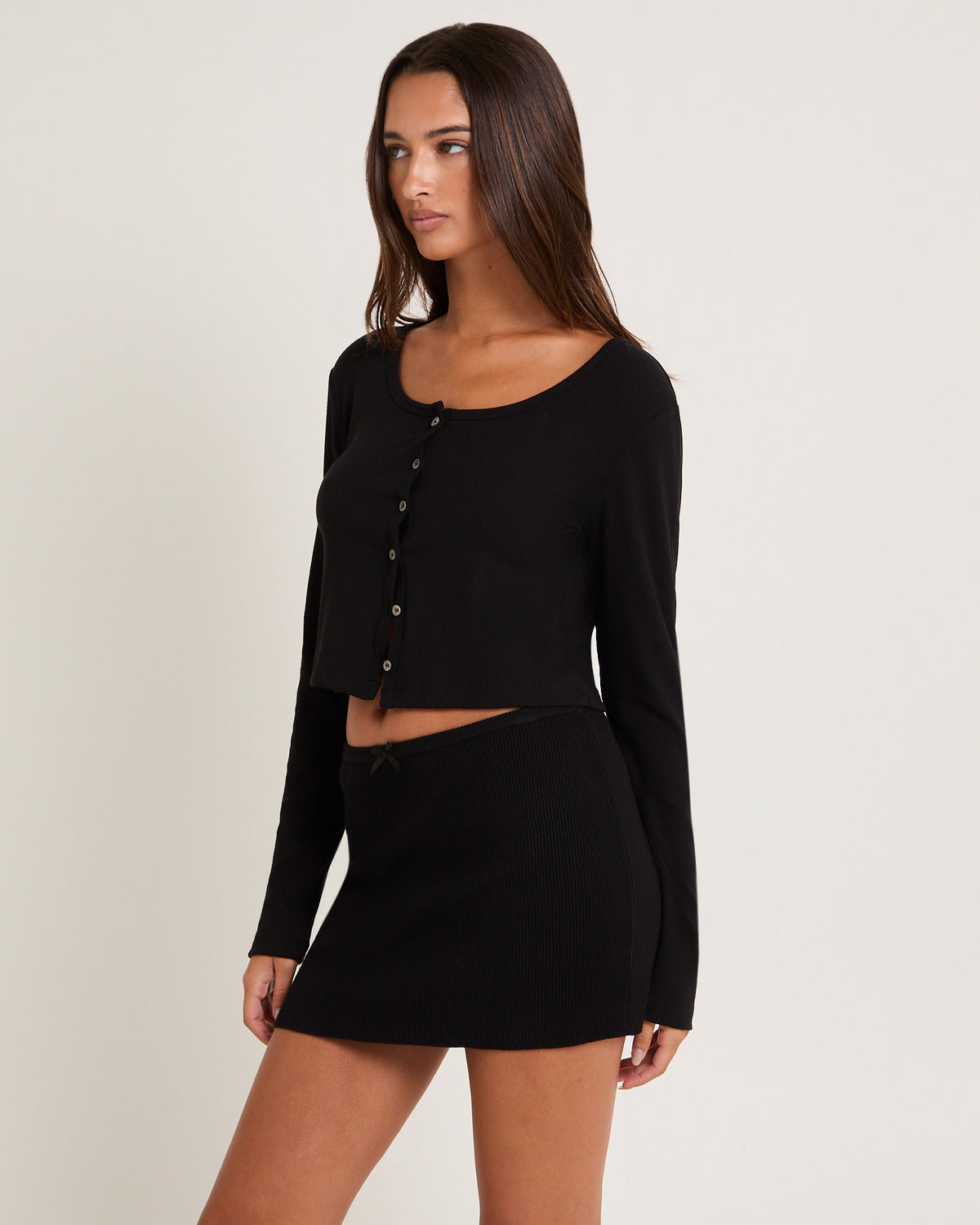 Soft Knit Rib Cardigan BLACK