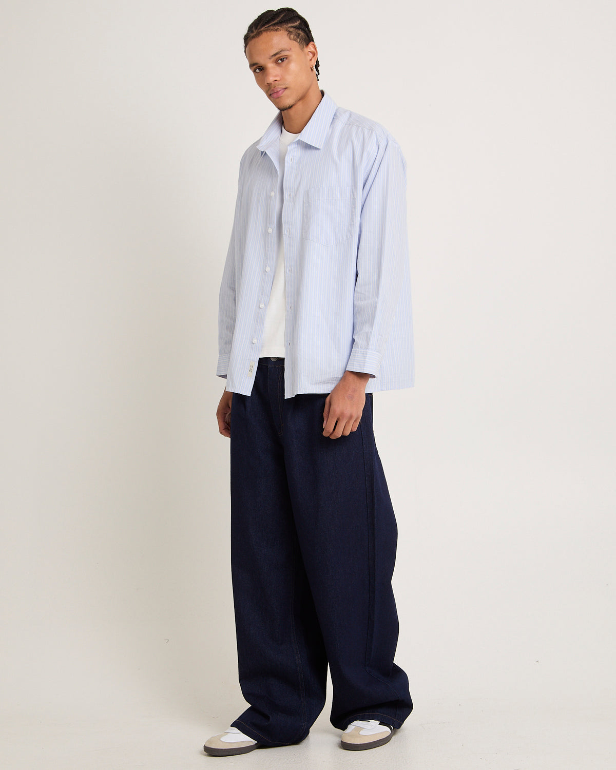Murphy Stripe Poplin Long Sleeve Shirt BLUE