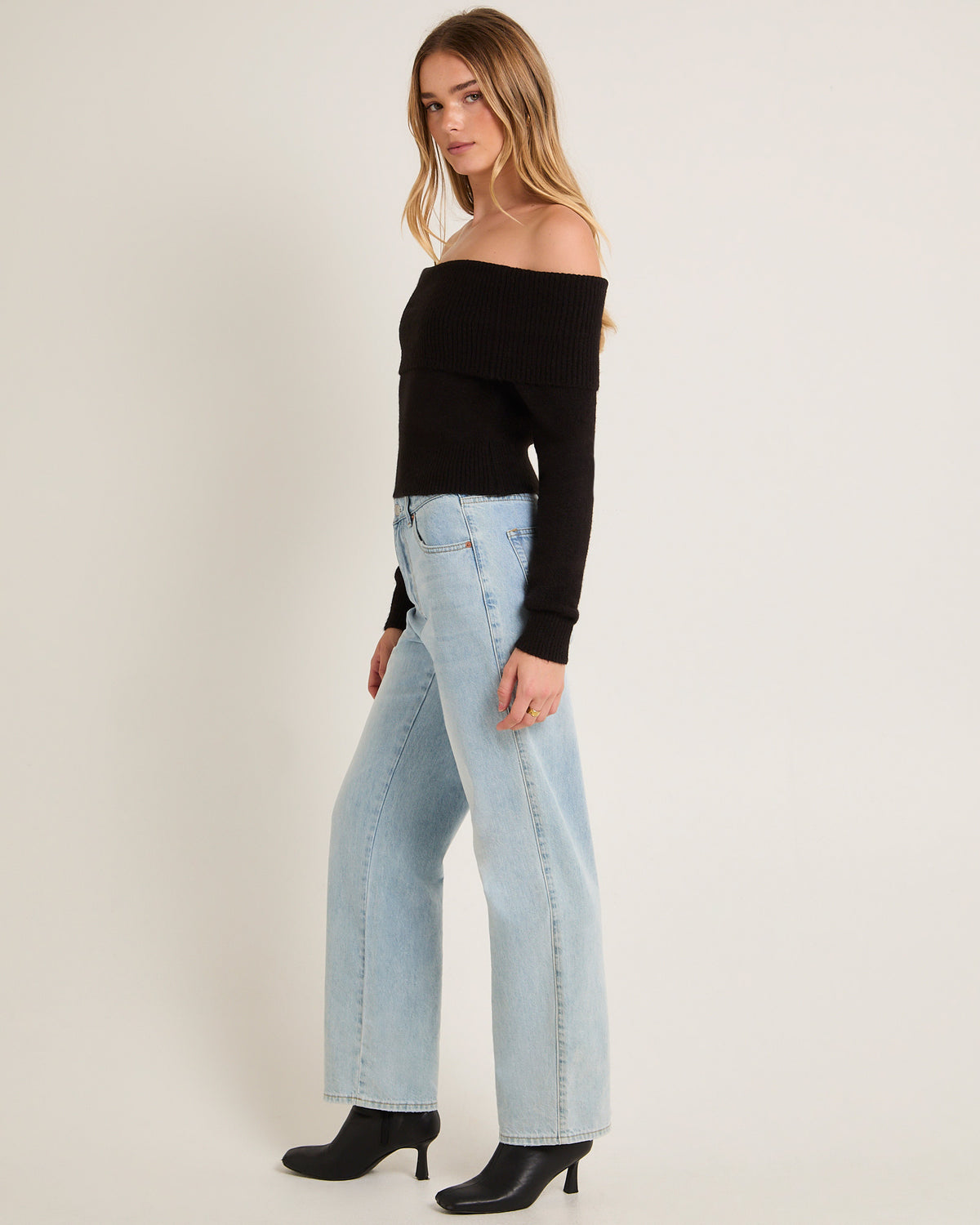 Milly Off Shoulder Knit Sweater BLACK