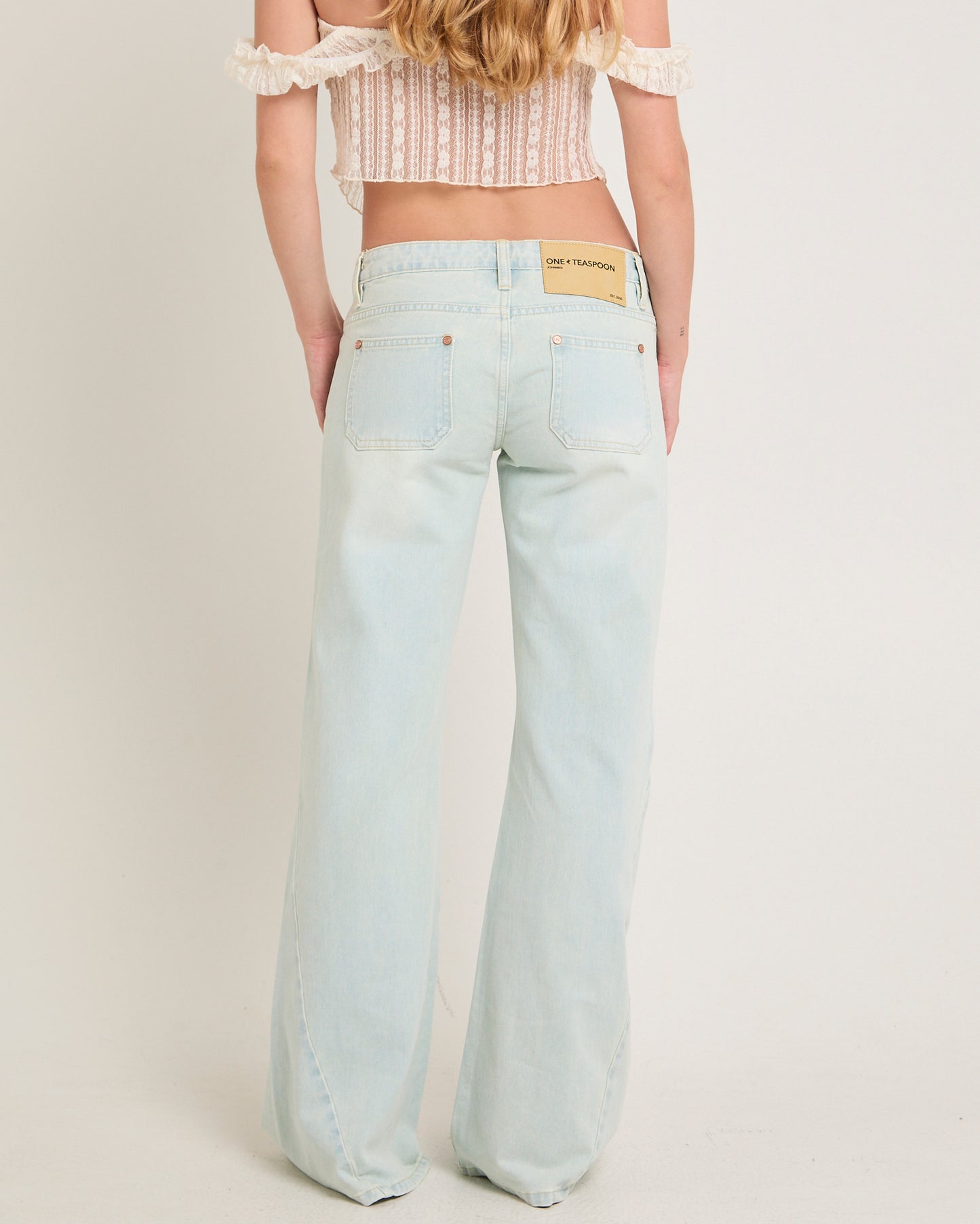 Johnnies Low Waist Wide Leg Flared Denim Jeans Le Surf