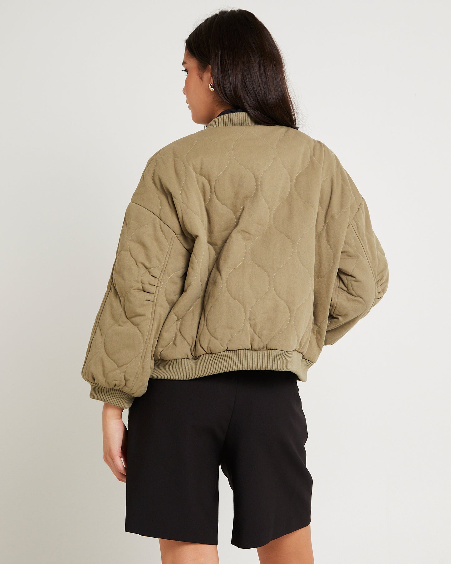 Quilt Detail Oversized Bomber Jacket