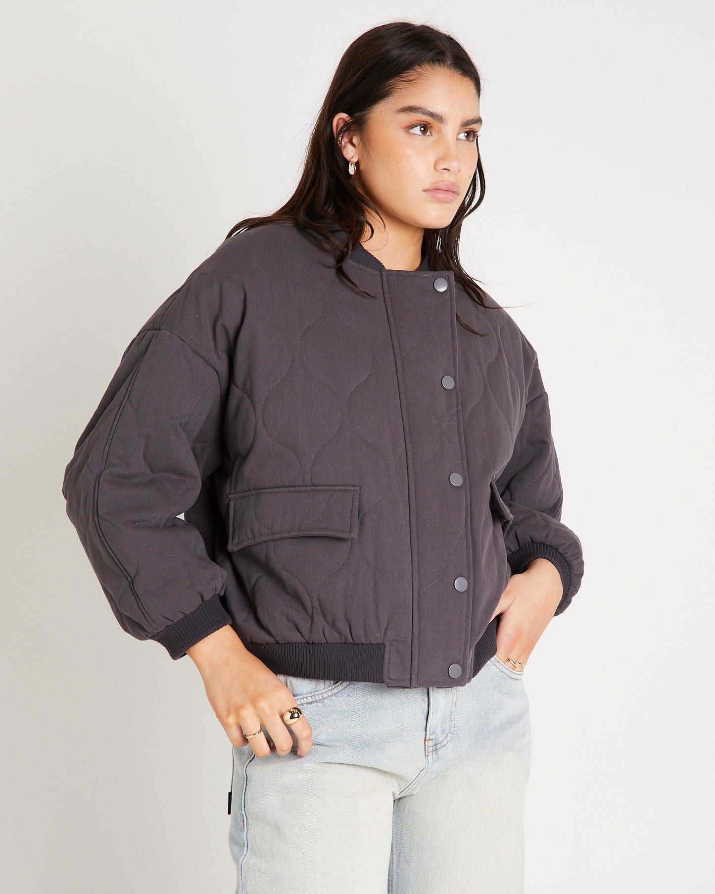 Quilt Detail Oversized Bomber Jacket