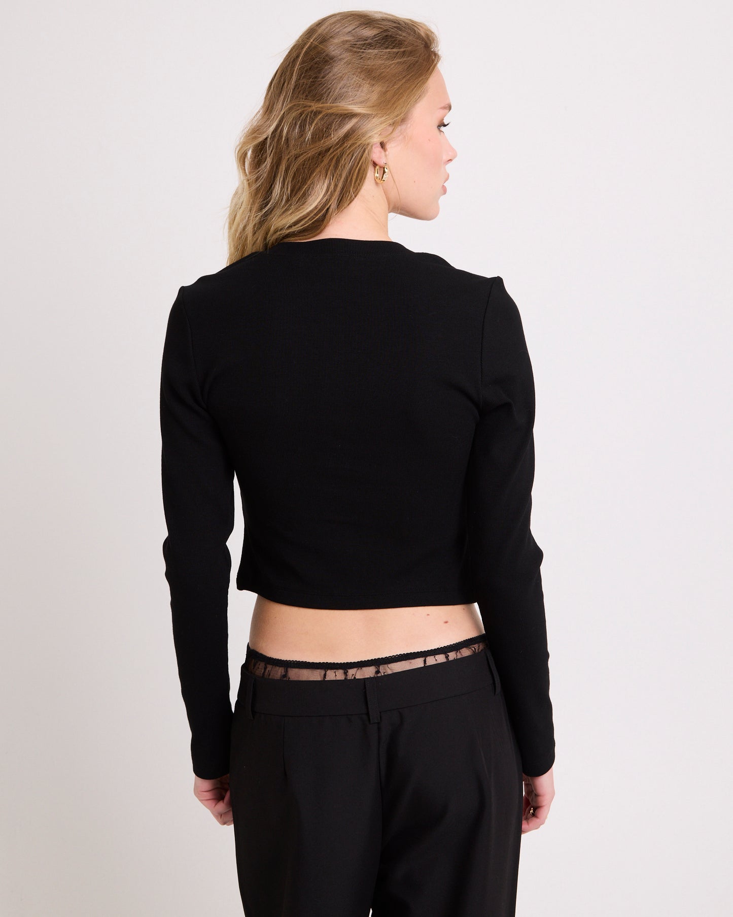 Rib Snap Front Long Sleeve Top