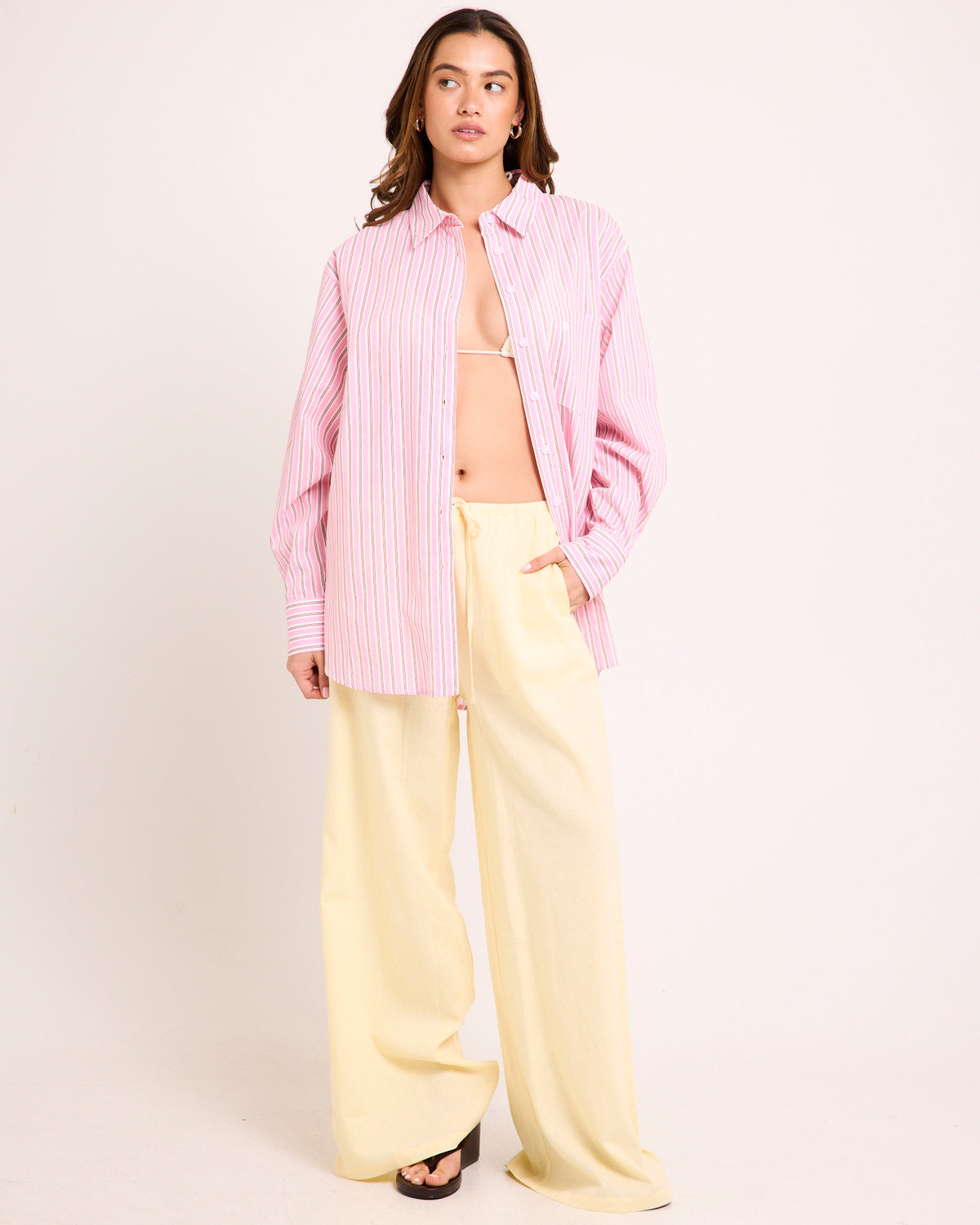 Coby Crisp Oversized Long Sleeve Shirt PINK STRIPE