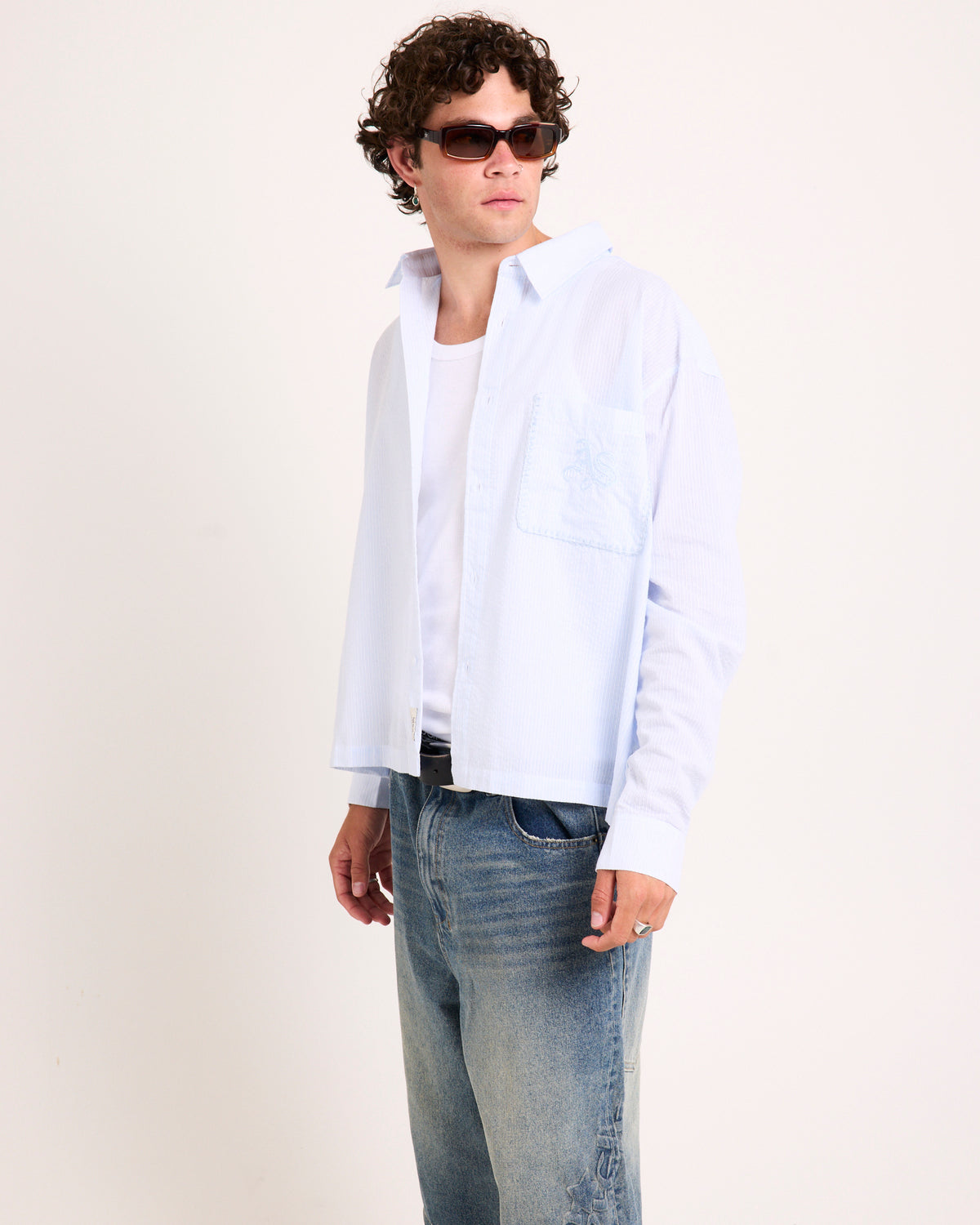 Cassa Long Sleeve Cropped Shirt BLUE