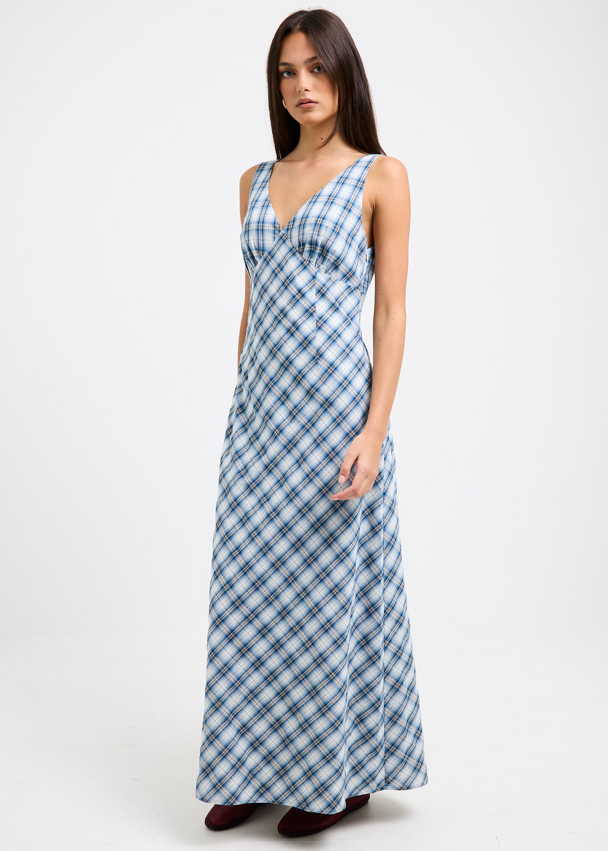Kaia V Neck Midi Dress PLAID