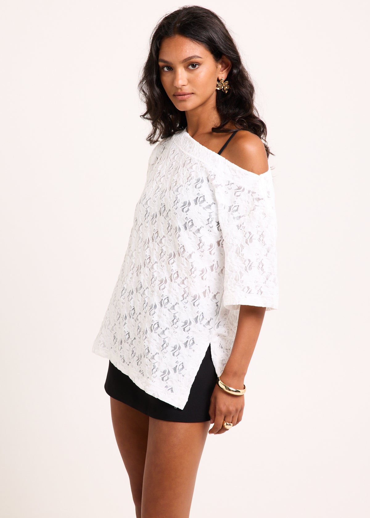 Louis Asymmetric Lace Top WHITE