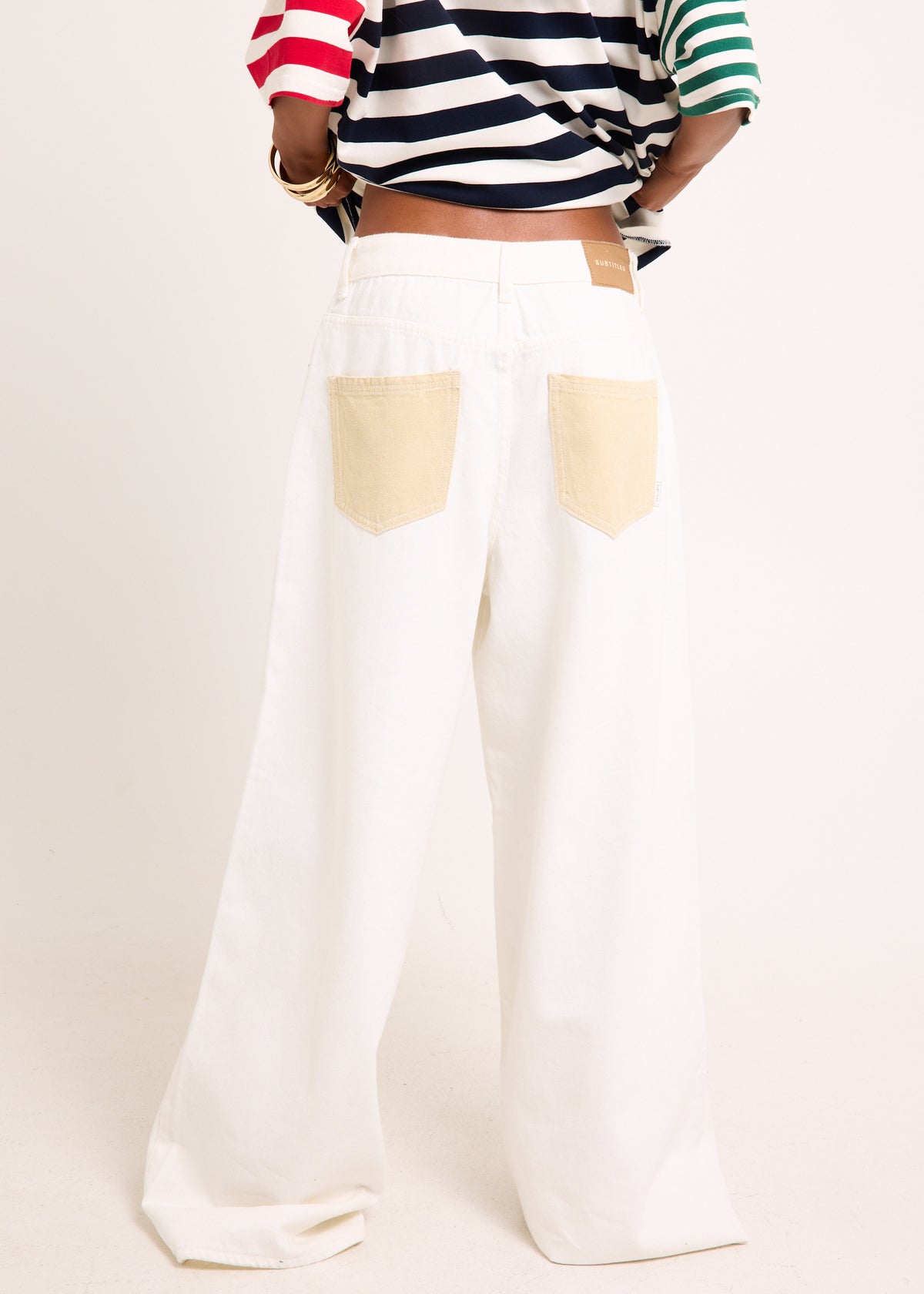 Aria Two Tone Relaxed Denim Jeans WHITE