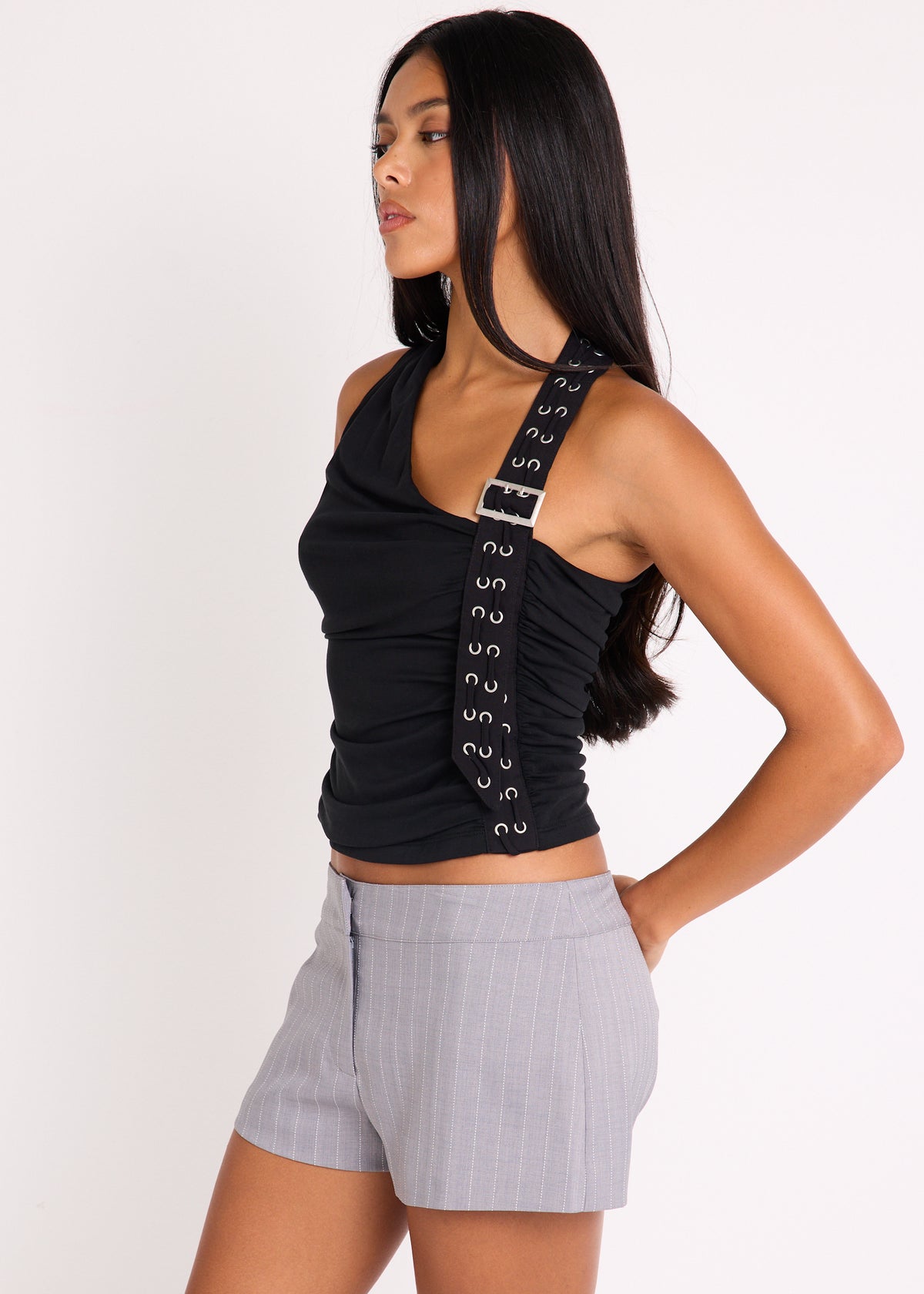 Sloane Eyelet Halter Top BLACK
