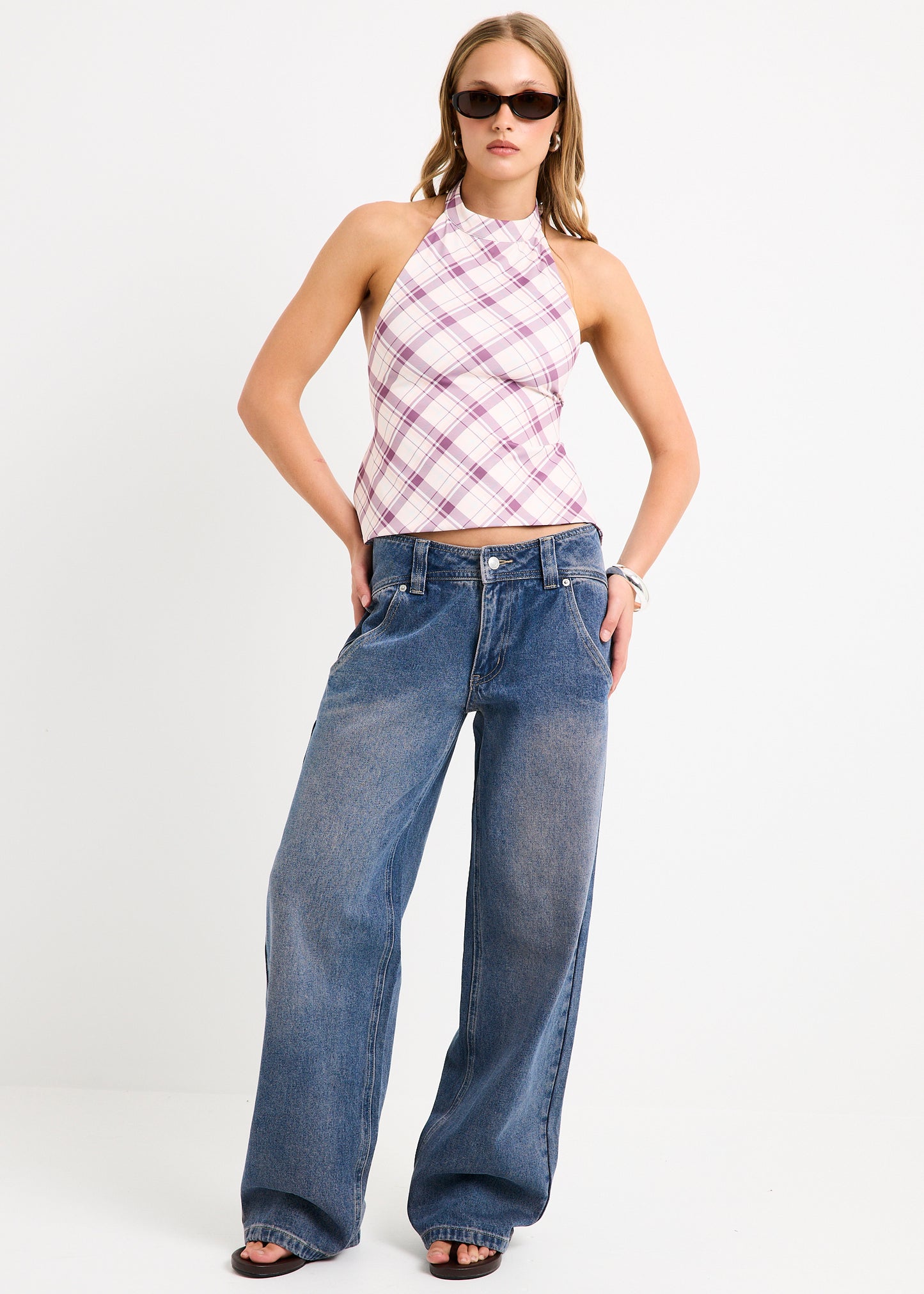 Clover Check Backless Top