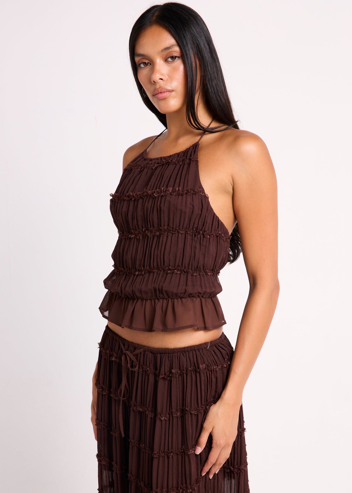 Alda Shirred Backless Top CHOCOLATE