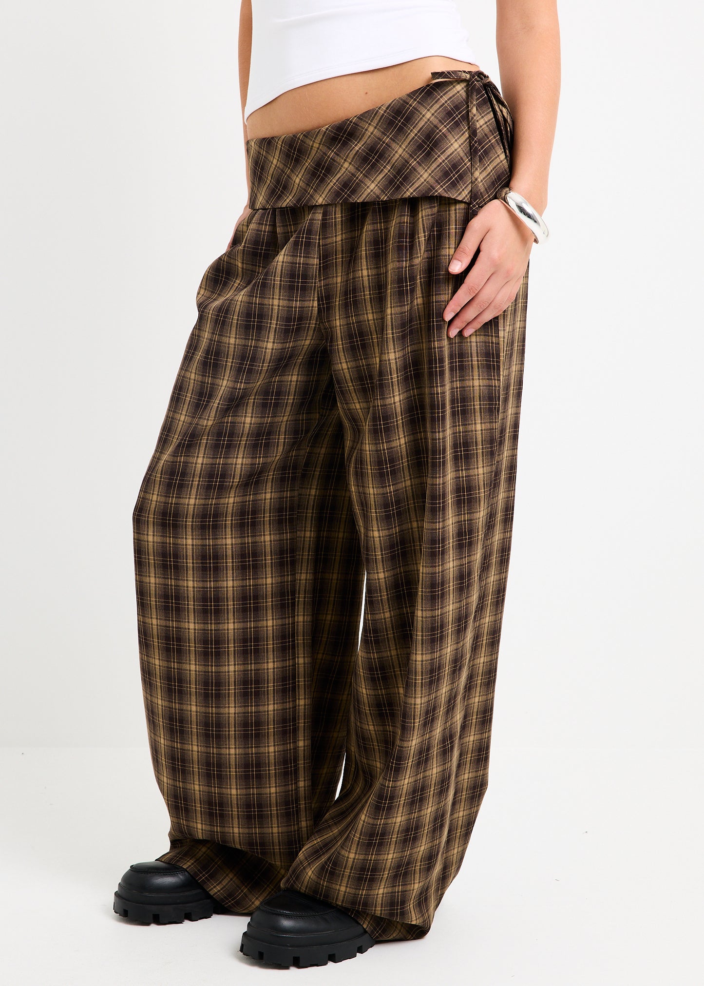 Martha Fold Over Check Pants